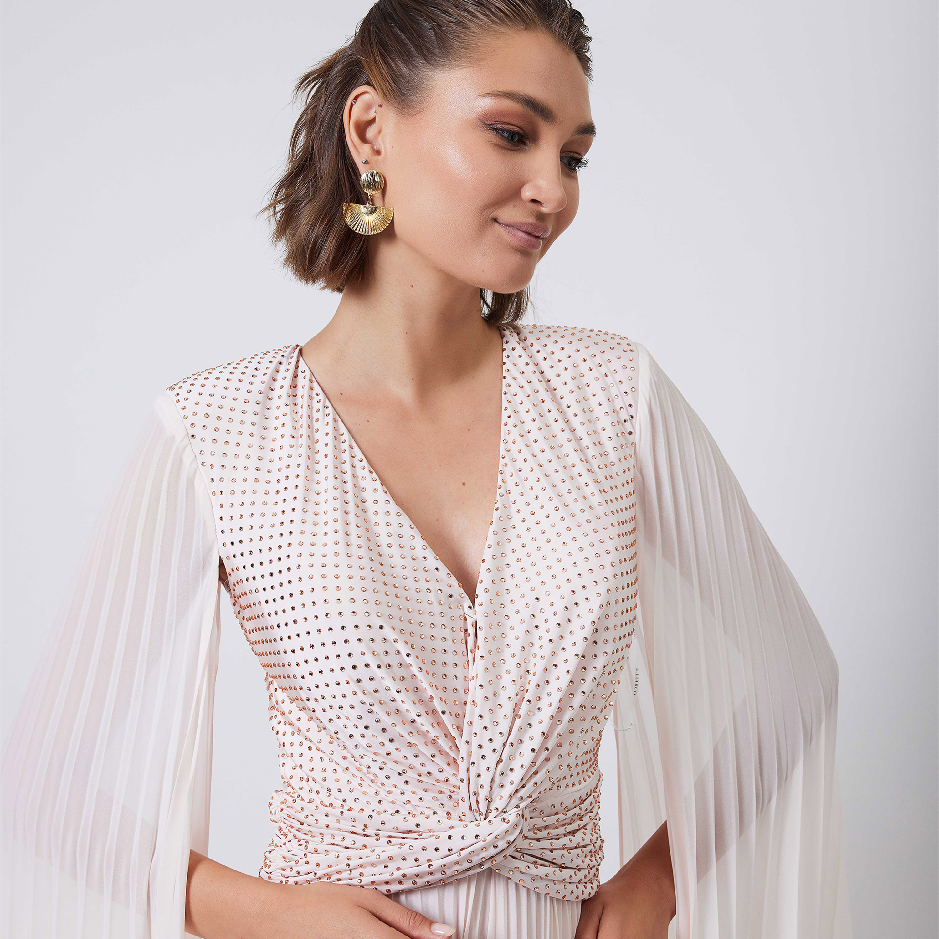 اسبيليا-  جمبسوت للنساء مطوي بياقة على شكل حرف V  بوليستر مزين-women-clothing-jumpsuits-image-3