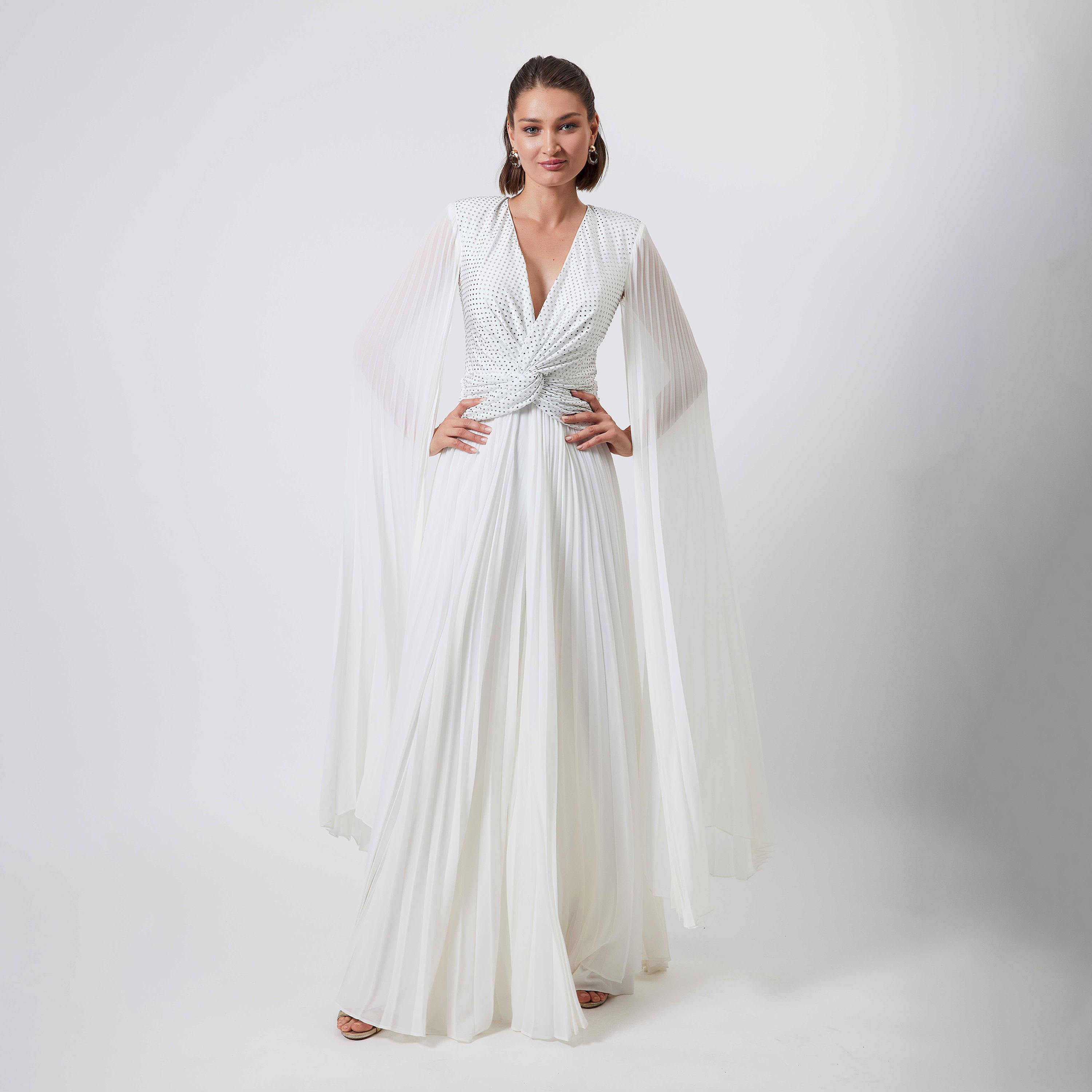 اسبيليا-  جمبسوت للنساء مطوي بياقة على شكل حرف V  بوليستر مزين-women-clothing-jumpsuits-image-7