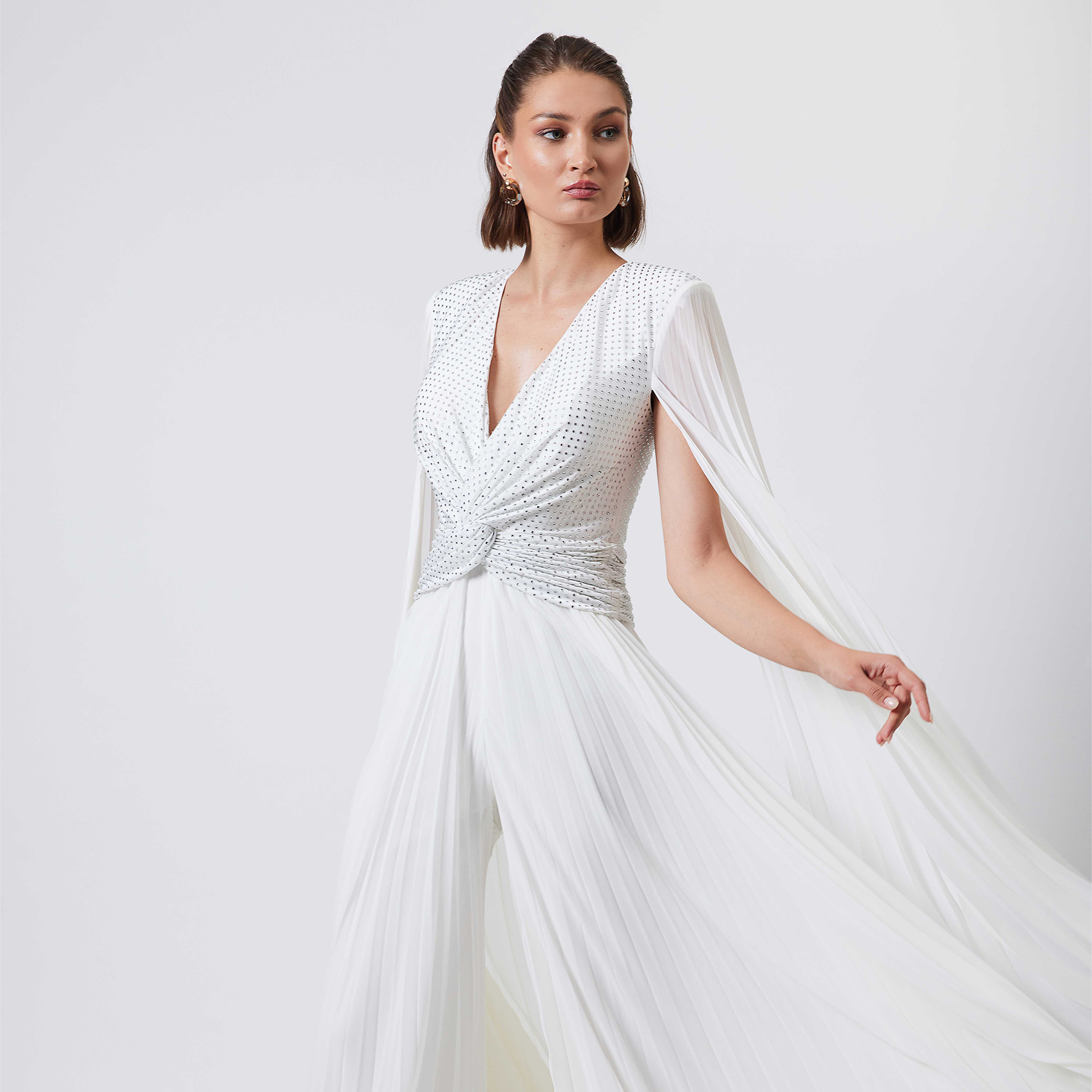 اسبيليا-  جمبسوت للنساء مطوي بياقة على شكل حرف V  بوليستر مزين-women-clothing-jumpsuits-image-9