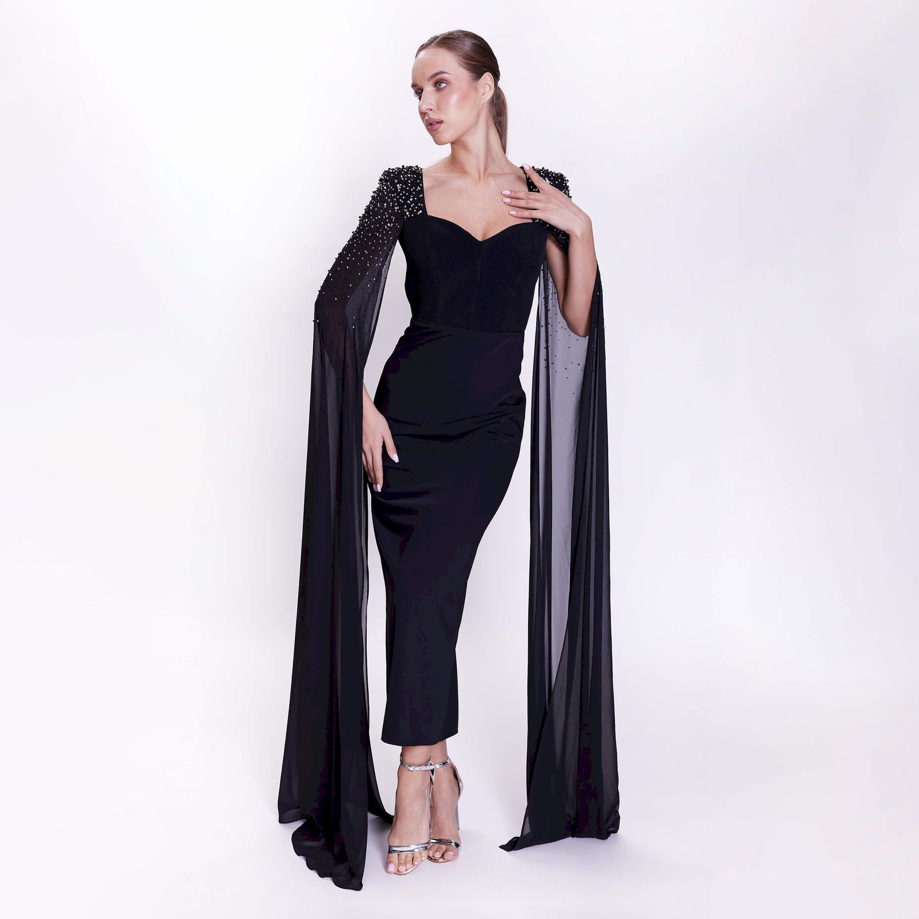 اسبيليا-  فستان ماكسي للنساء ضيق بياقة على شكل قلب  بوليستر مزين-women-clothing-dresses-image-1