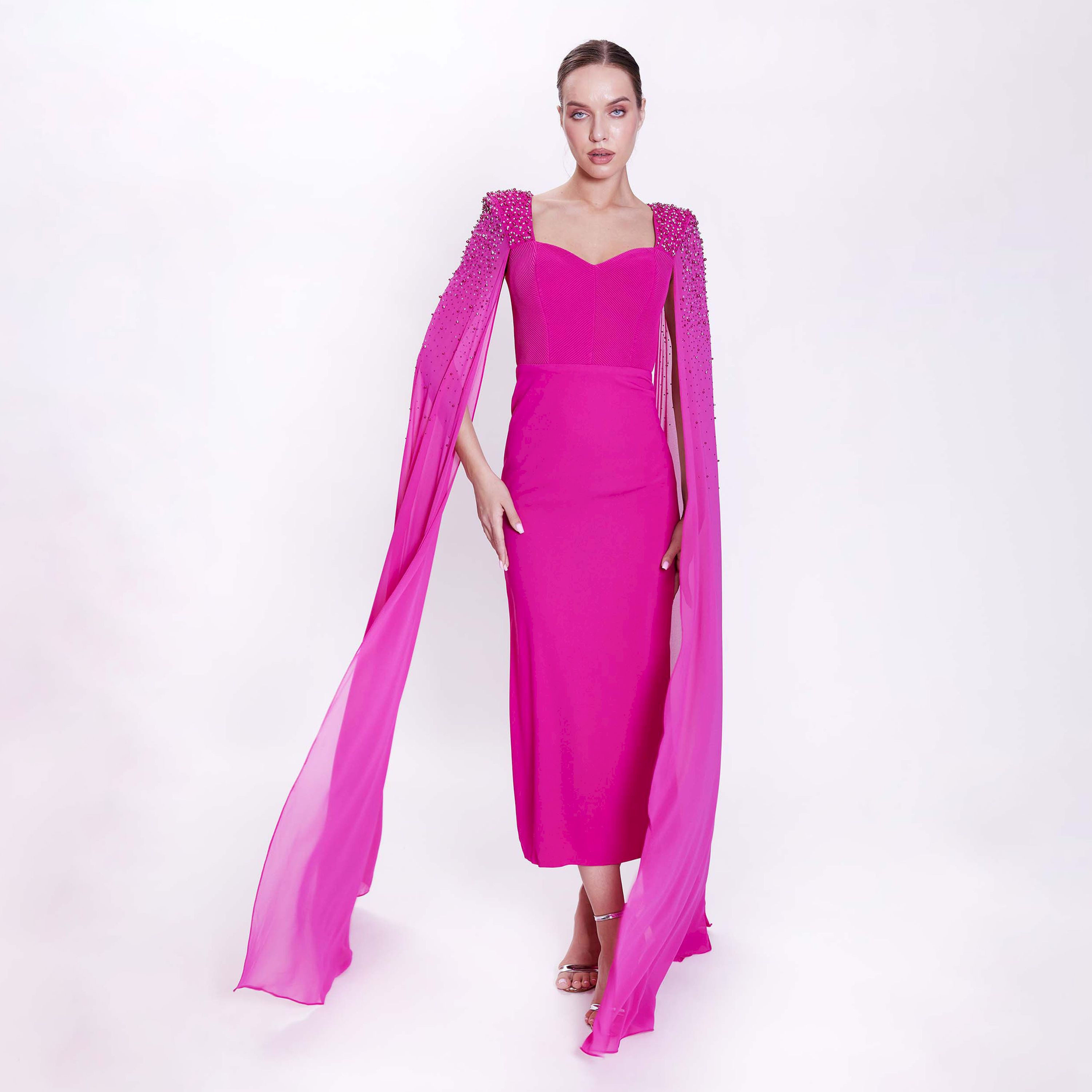 اسبيليا-  فستان ماكسي للنساء ضيق بياقة على شكل قلب  بوليستر مزين-women-clothing-dresses-image-5