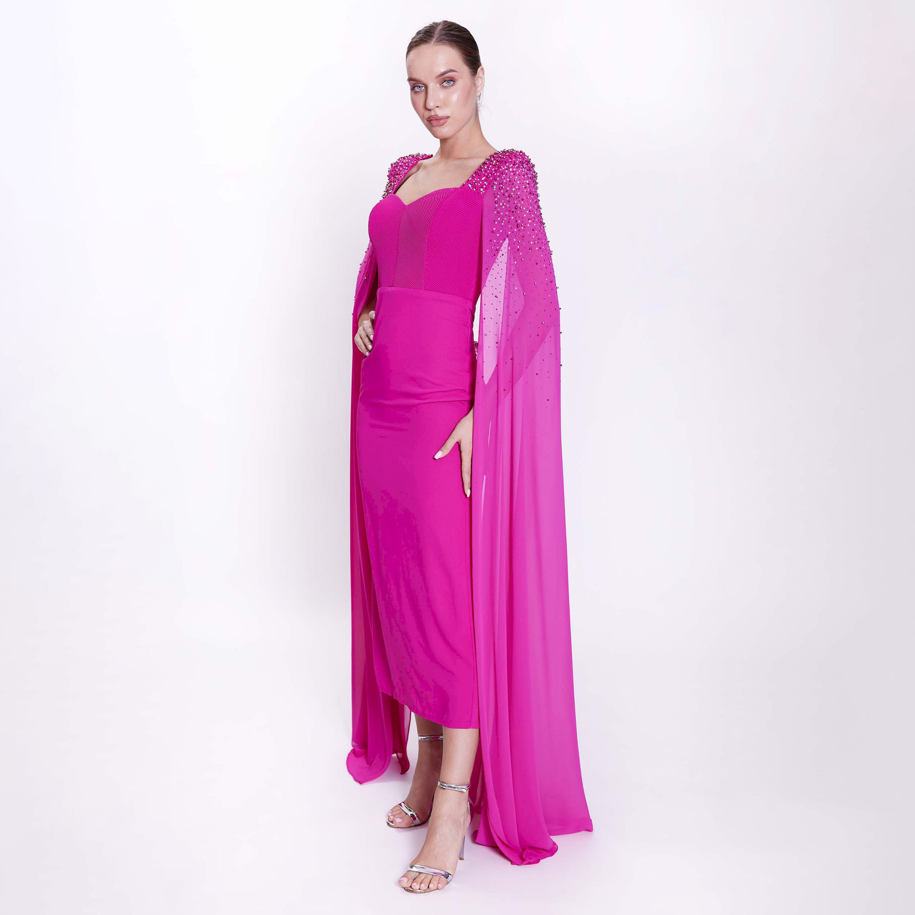 اسبيليا-  فستان ماكسي للنساء ضيق بياقة على شكل قلب  بوليستر مزين-women-clothing-dresses-image-7