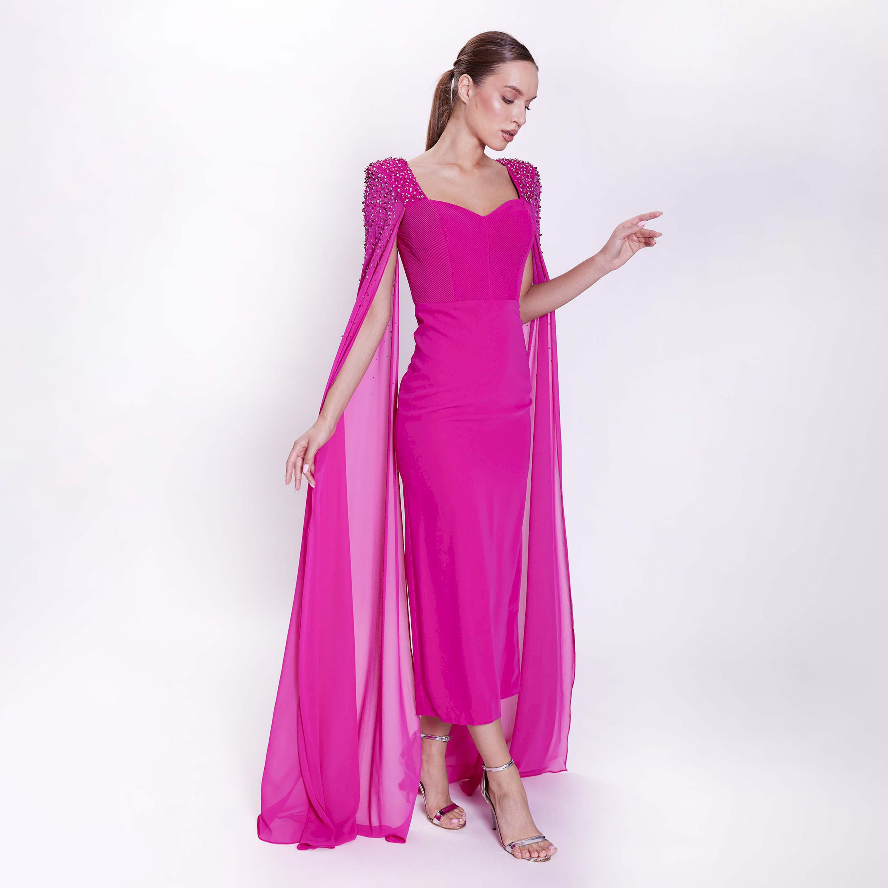 اسبيليا-  فستان ماكسي للنساء ضيق بياقة على شكل قلب  بوليستر مزين-women-clothing-dresses-image-8