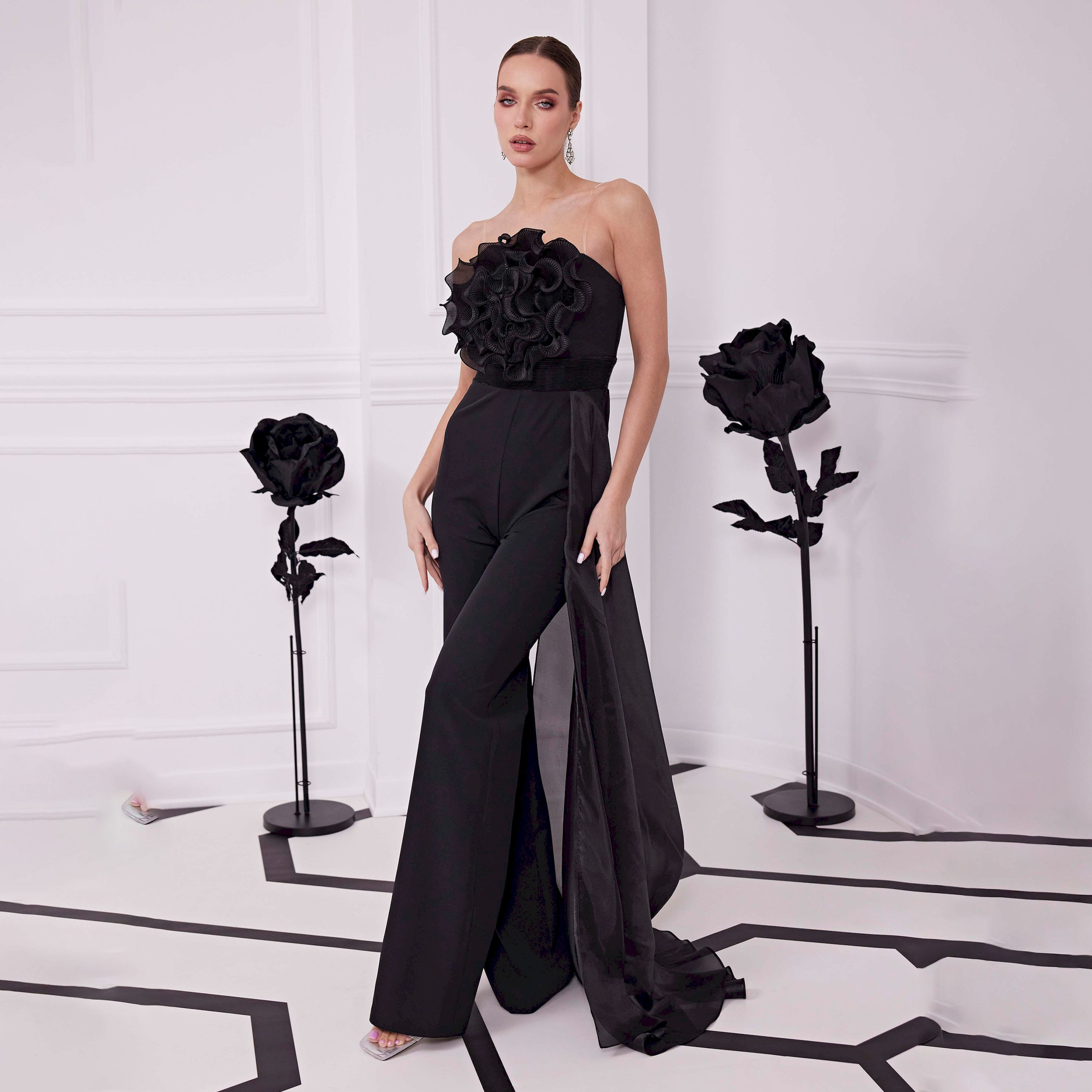 اسبيليا-  جمبسوت للنساء بدون حمالات  بوليستر مكشكش-women-clothing-jumpsuits-image-7