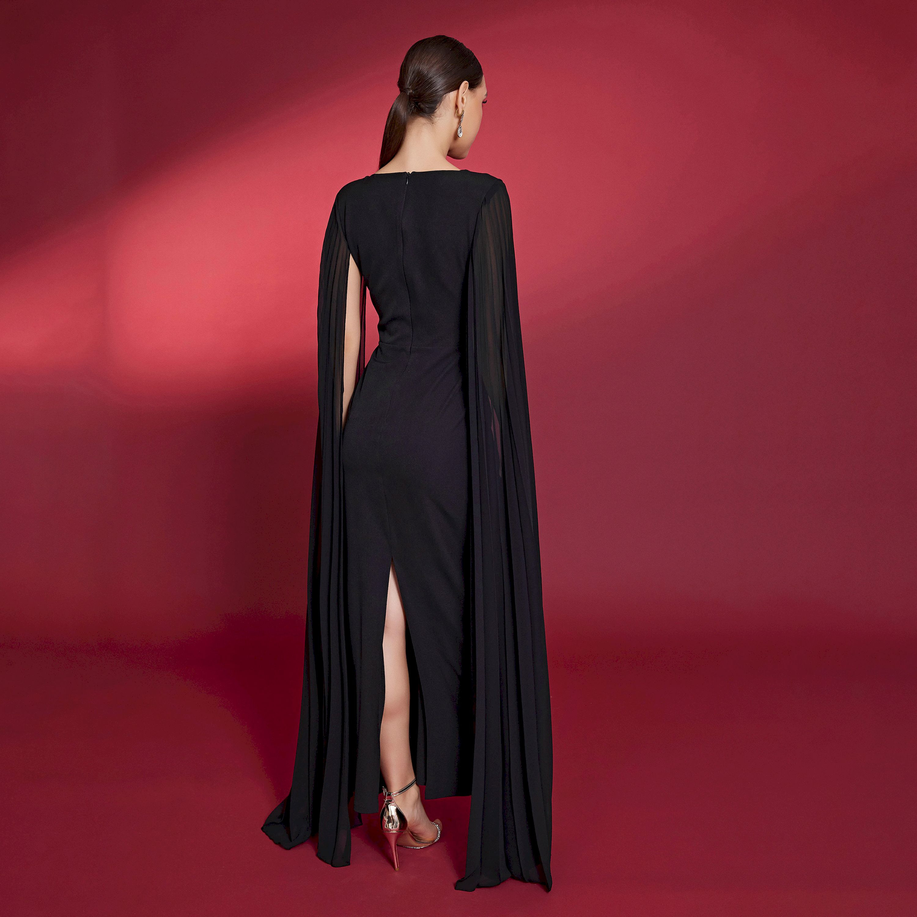 اسبيليا-  فستان للنساء ماكسي بفتحة رقبة على شكل حرف V  بوليستر مزخرف-women-clothing-dresses-image-2