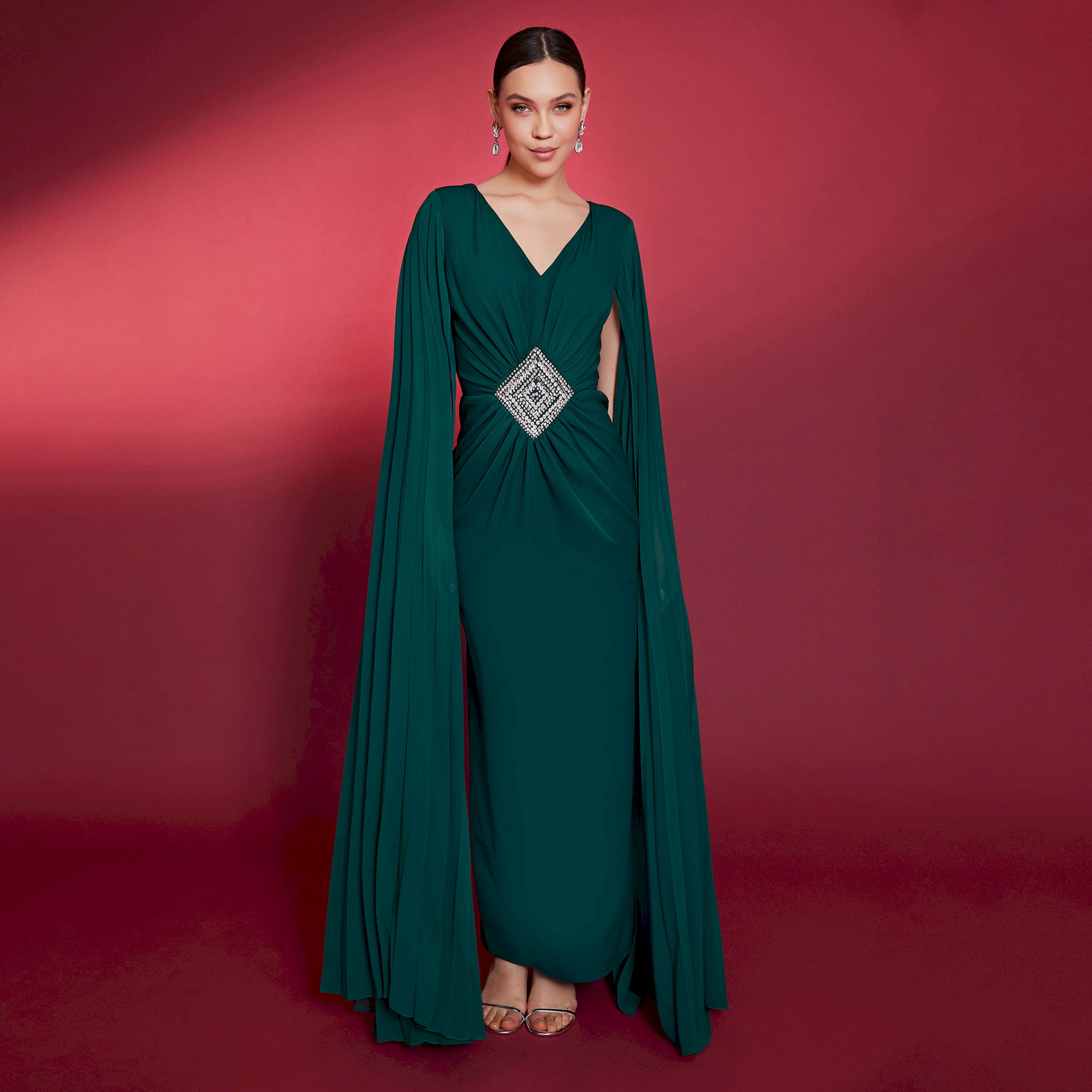 اسبيليا-  فستان للنساء ماكسي بفتحة رقبة على شكل حرف V  بوليستر مزخرف-women-clothing-dresses-image-7