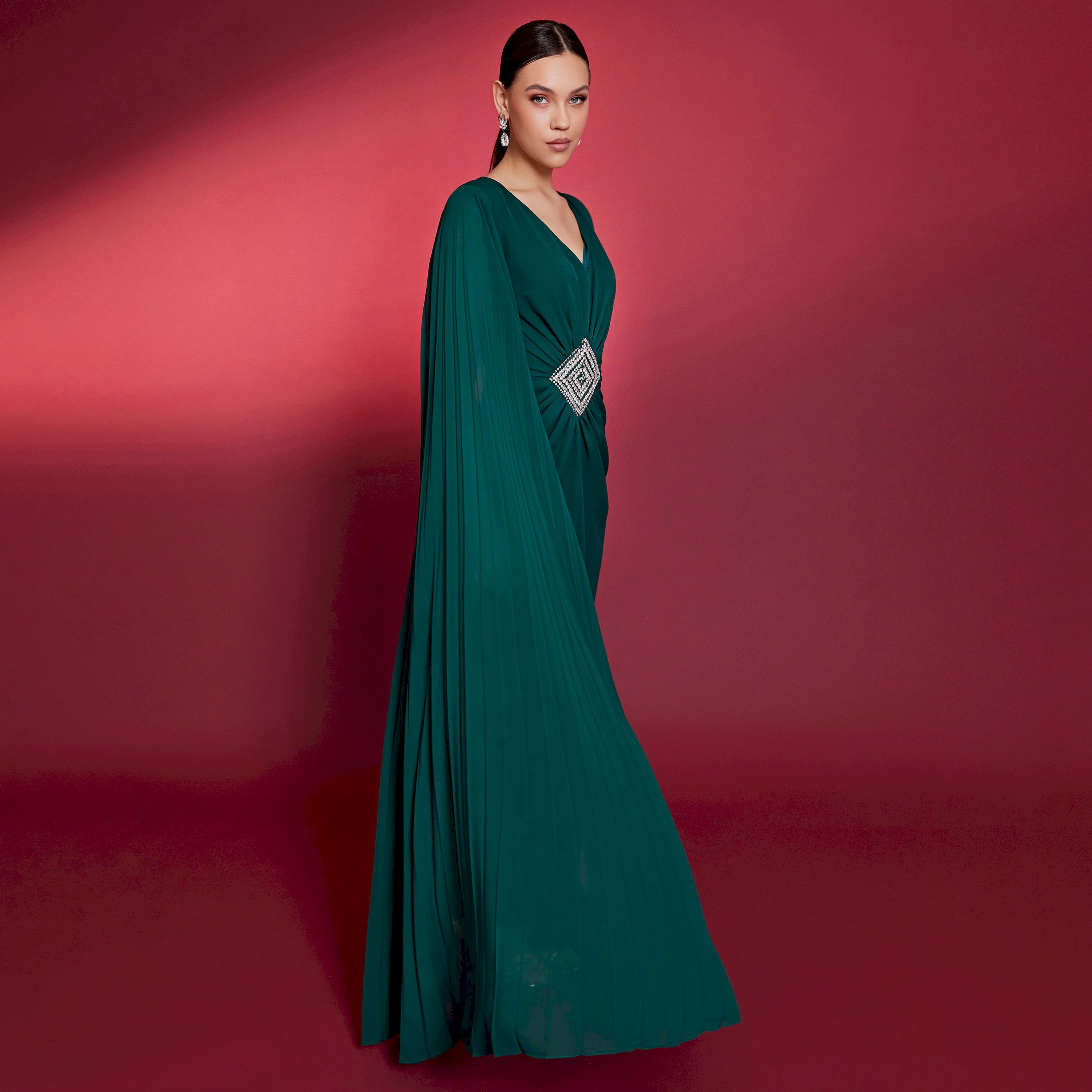 اسبيليا-  فستان للنساء ماكسي بفتحة رقبة على شكل حرف V  بوليستر مزخرف-women-clothing-dresses-image-9