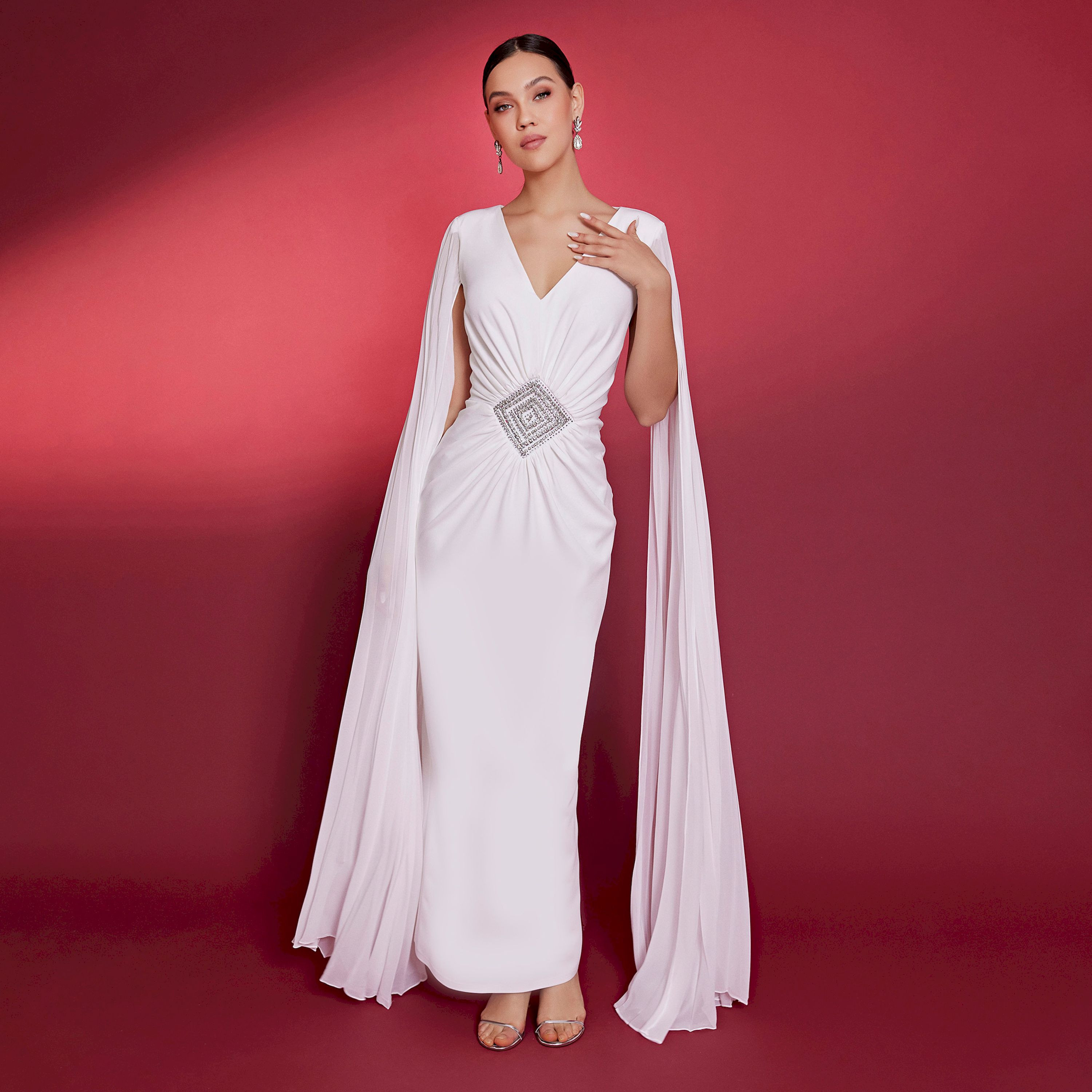 اسبيليا-  فستان للنساء ماكسي بفتحة رقبة على شكل حرف V  بوليستر مزخرف-women-clothing-dresses-image-4