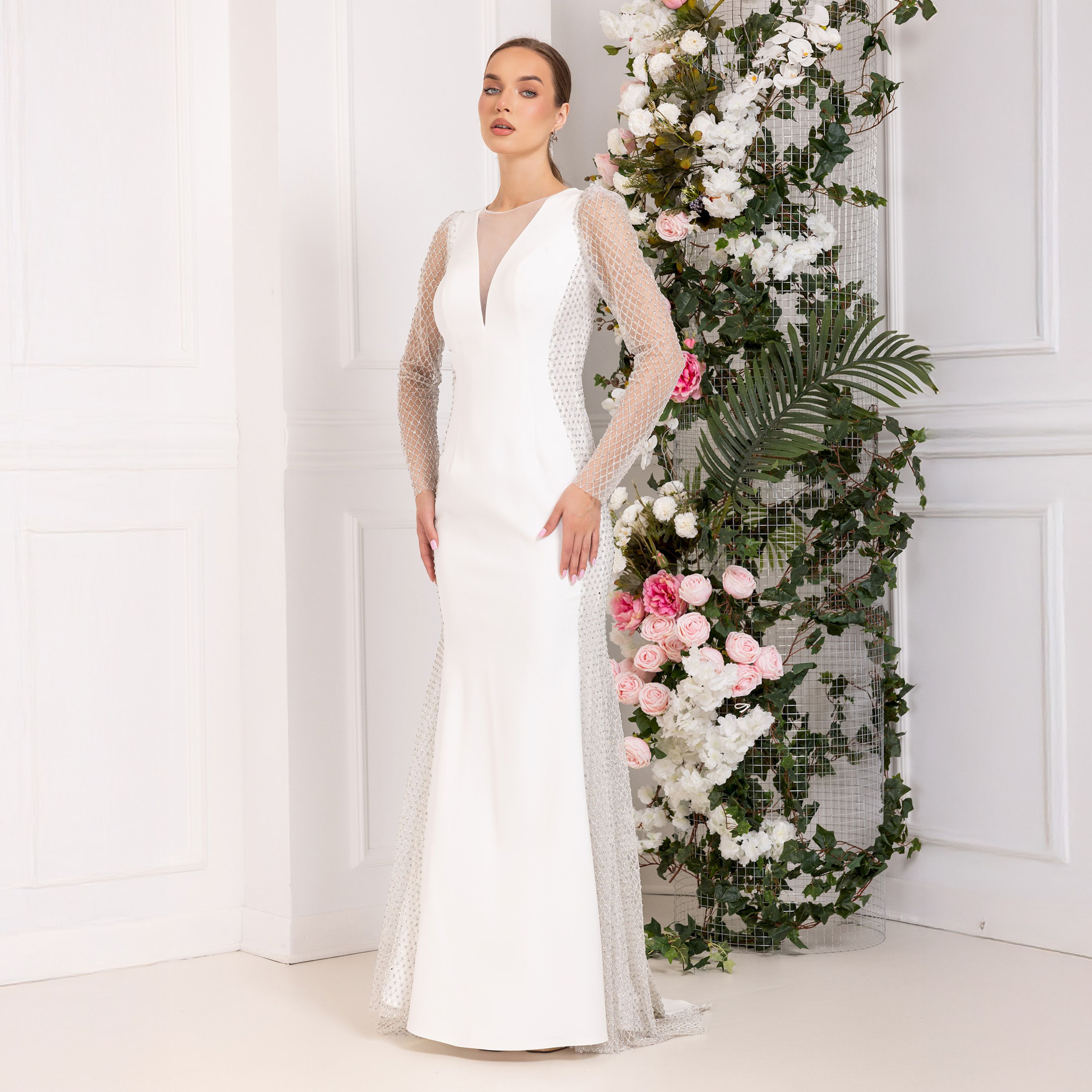 اسبيليا-  فستان ماكسي للنساء  بوليستر مزخرف بياقة منخفضة-women-clothing-dresses-image-1