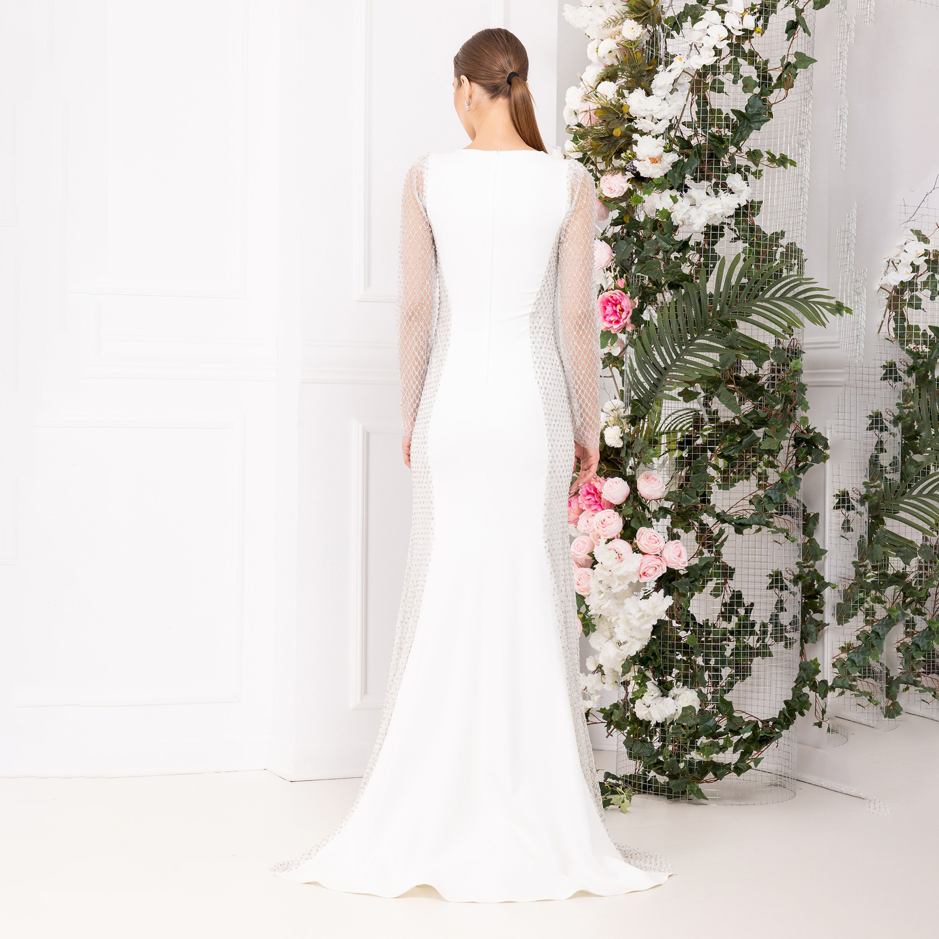 اسبيليا-  فستان ماكسي للنساء  بوليستر مزخرف بياقة منخفضة-women-clothing-dresses-image-2