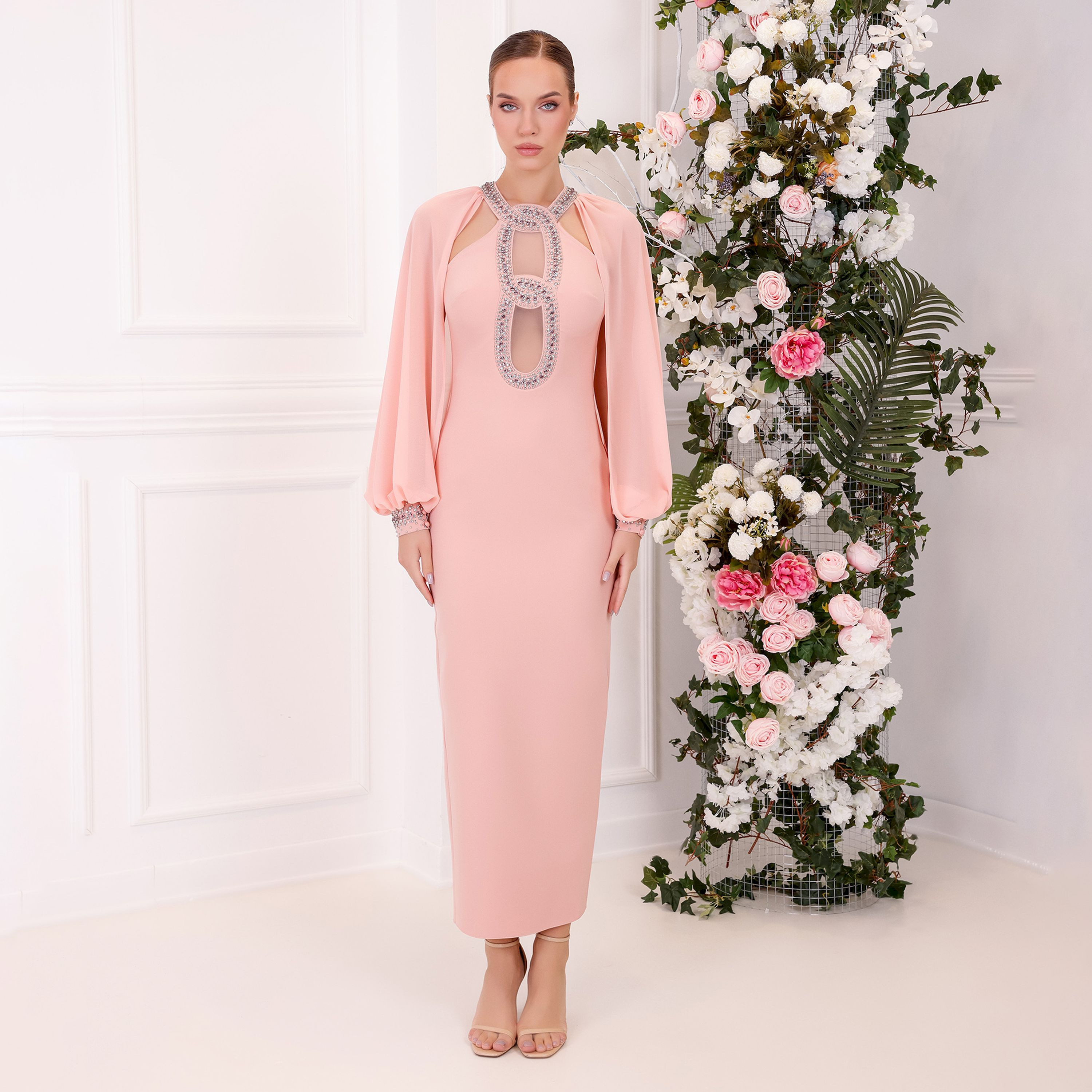 Ispilia Embellished Halter Neck Slit Women's Evening wear Maxi Dress-women-clothing-dresses-image-1