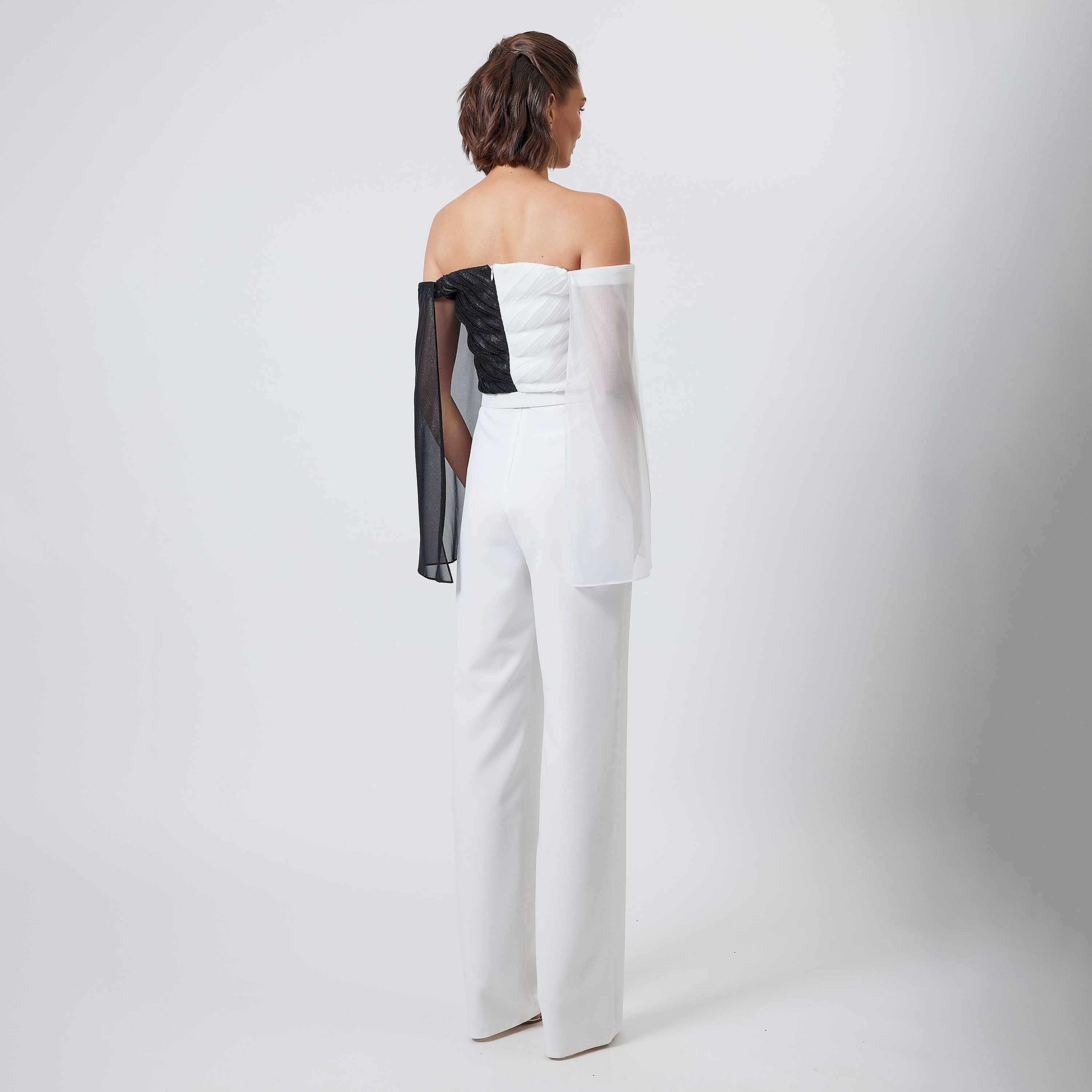 اسبيليا-  جمبسوت للنساء سادة  بوليستر برقبة مكشوفة وأكتاف مكشوفة وحزام-women-clothing-jumpsuits-image-2