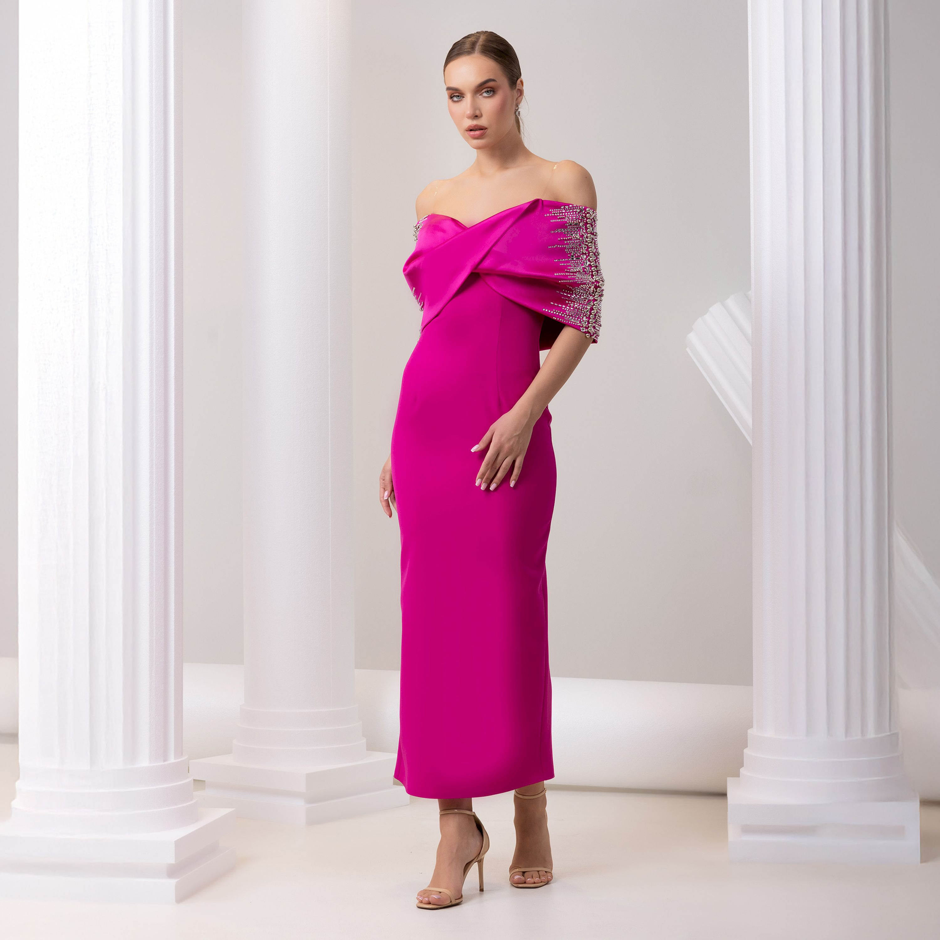 Ispilia Embellished Off-Shoulder Neck Slit Women's Evening wear Maxi Dress-women-clothing-dresses-image-1