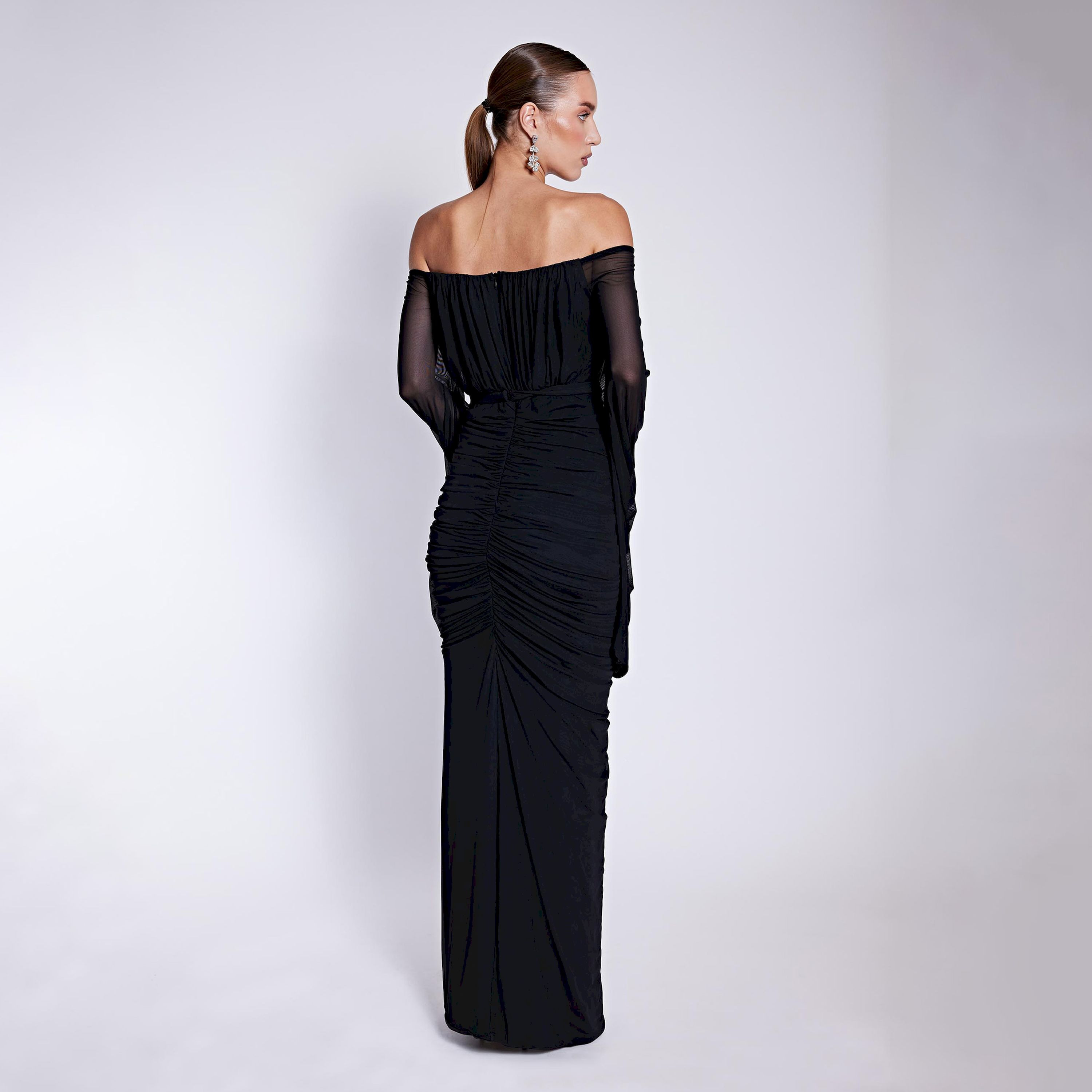 اسبيليا-  فستان ماكسي للنساء سادة  بوليستر برقبة مكشوفة وأكتاف مكشوفة وحزام-women-clothing-dresses-image-6