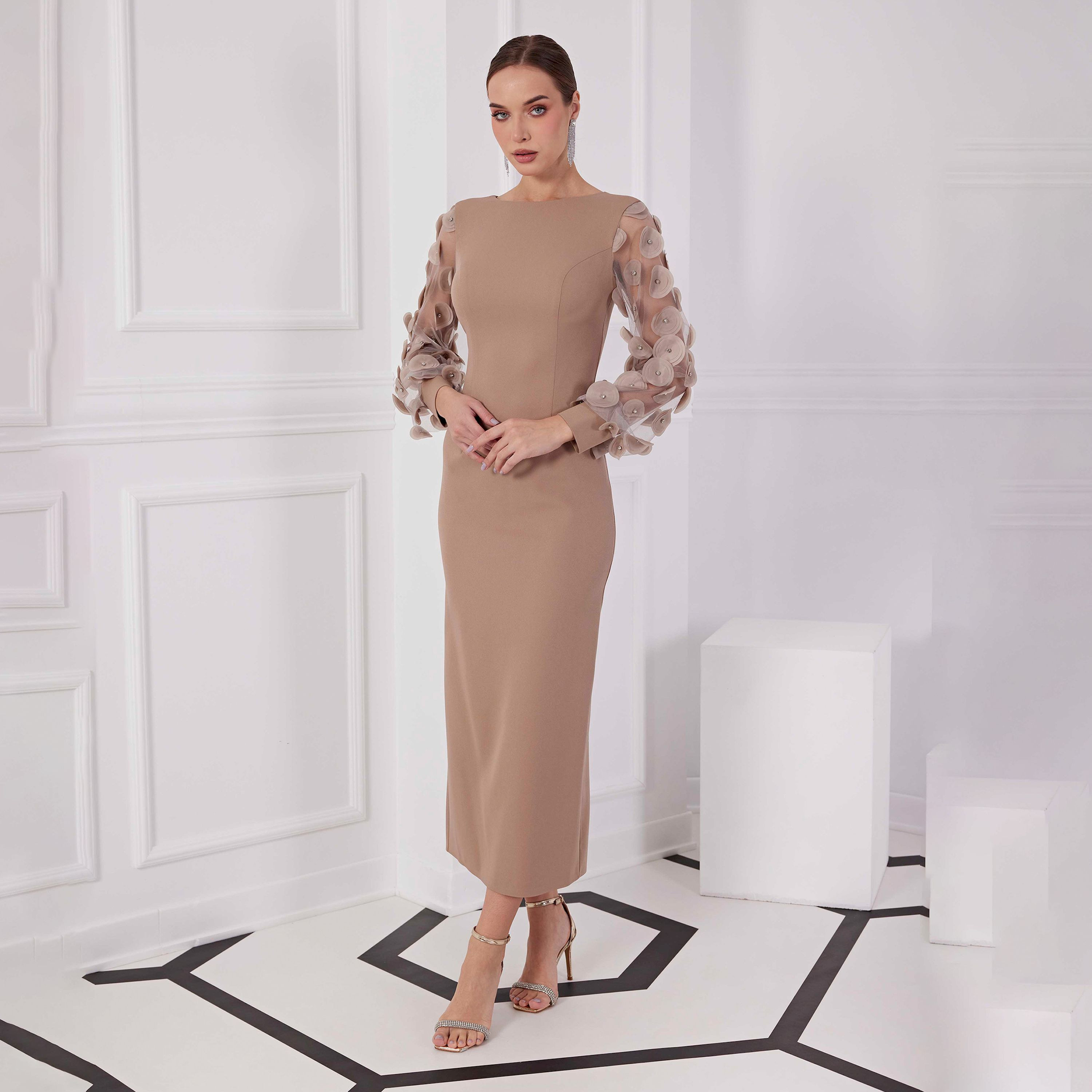 Ispilia Floral Round Neck Slit Women's Evening wear Maxi Dress-women-clothing-dresses-image-1