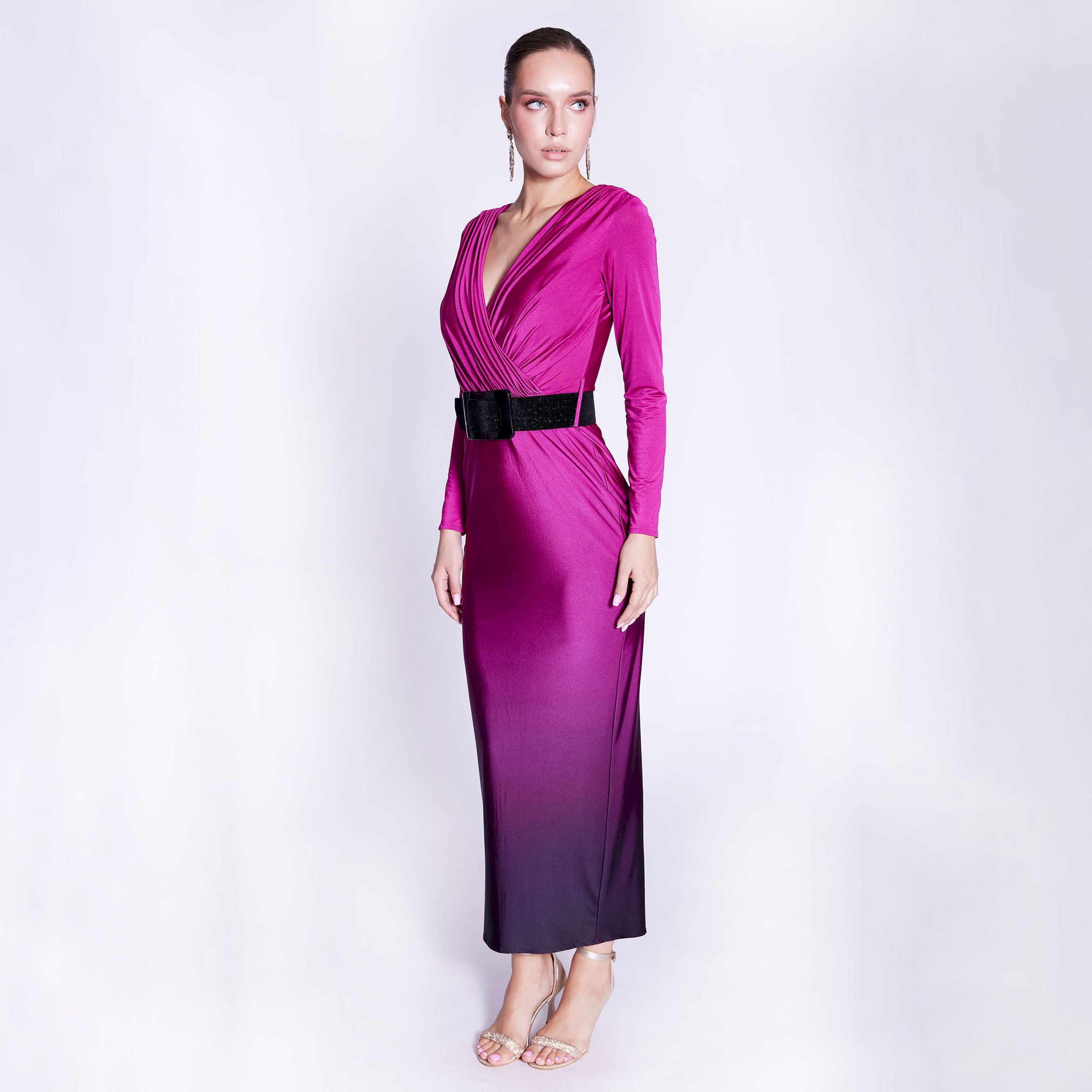 Ispilia V-Neck Women's Evening wear Belted Maxi Dress-women-clothing-dresses-image-1