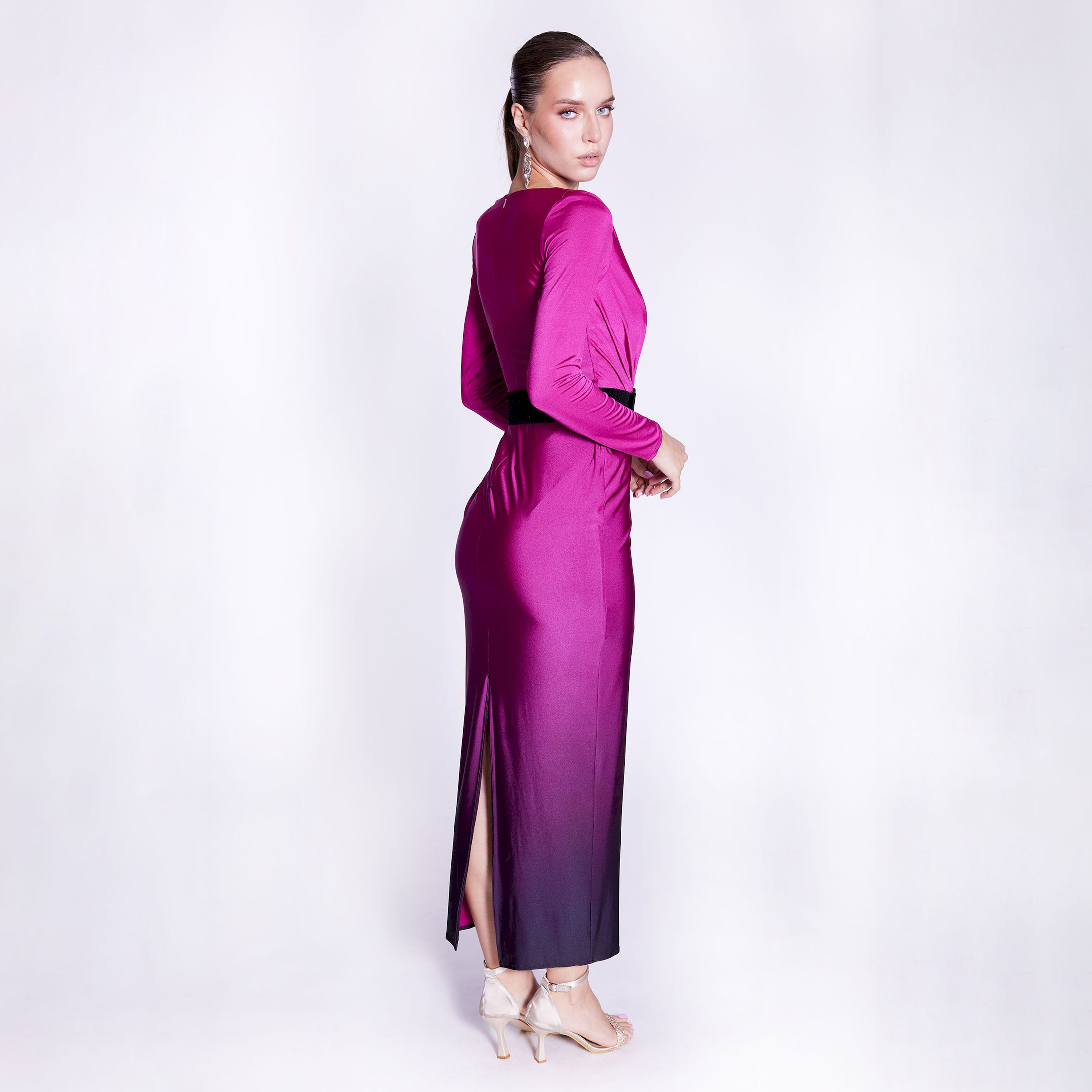 Ispilia V-Neck Women's Evening wear Belted Maxi Dress-women-clothing-dresses-image-2