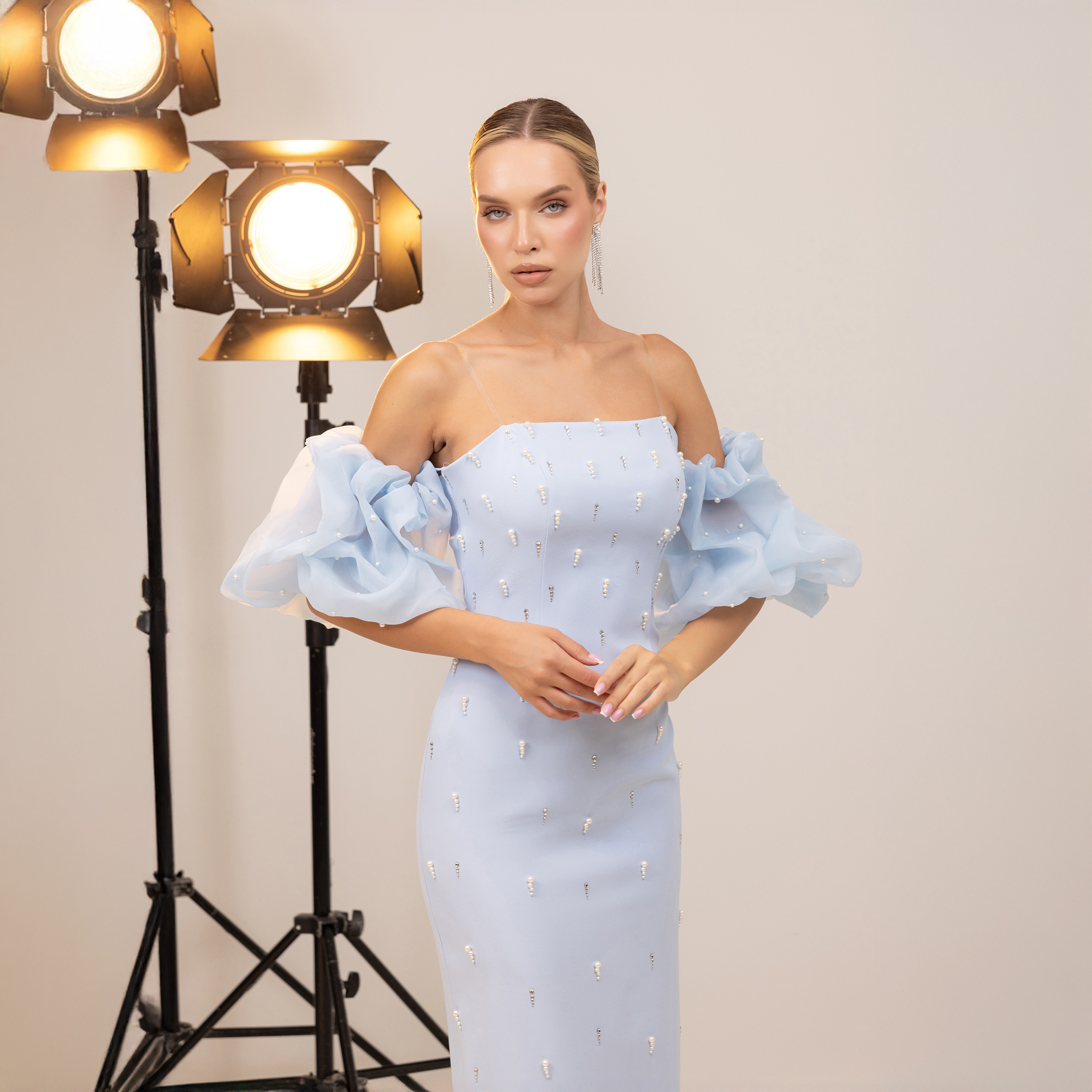 اسبيليا-  فستان ماكسي للنساء بدون حمالات بفتحة  بوليستر مزين-women-clothing-dresses-image-17
