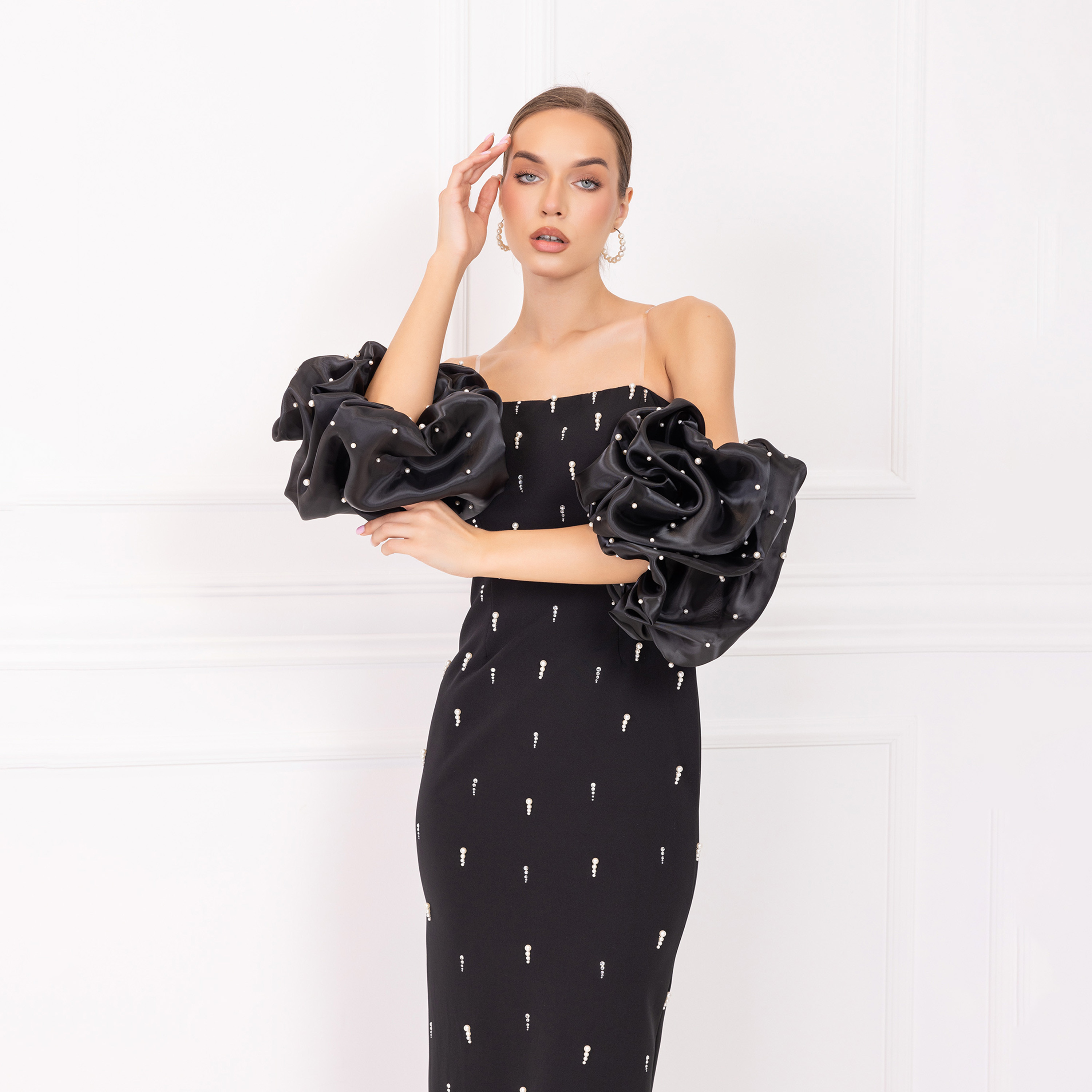 اسبيليا-  فستان ماكسي للنساء بدون حمالات بفتحة  بوليستر مزين-women-clothing-dresses-image-3