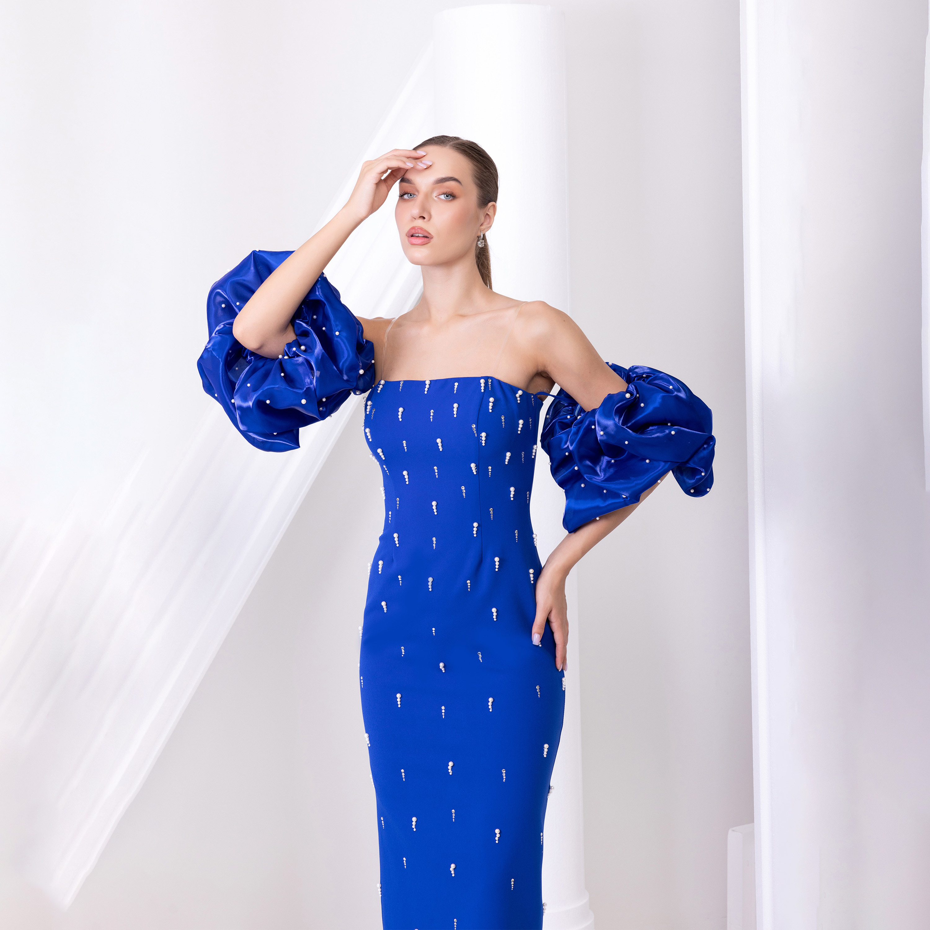 اسبيليا-  فستان ماكسي للنساء بدون حمالات بفتحة  بوليستر مزين-women-clothing-dresses-image-10