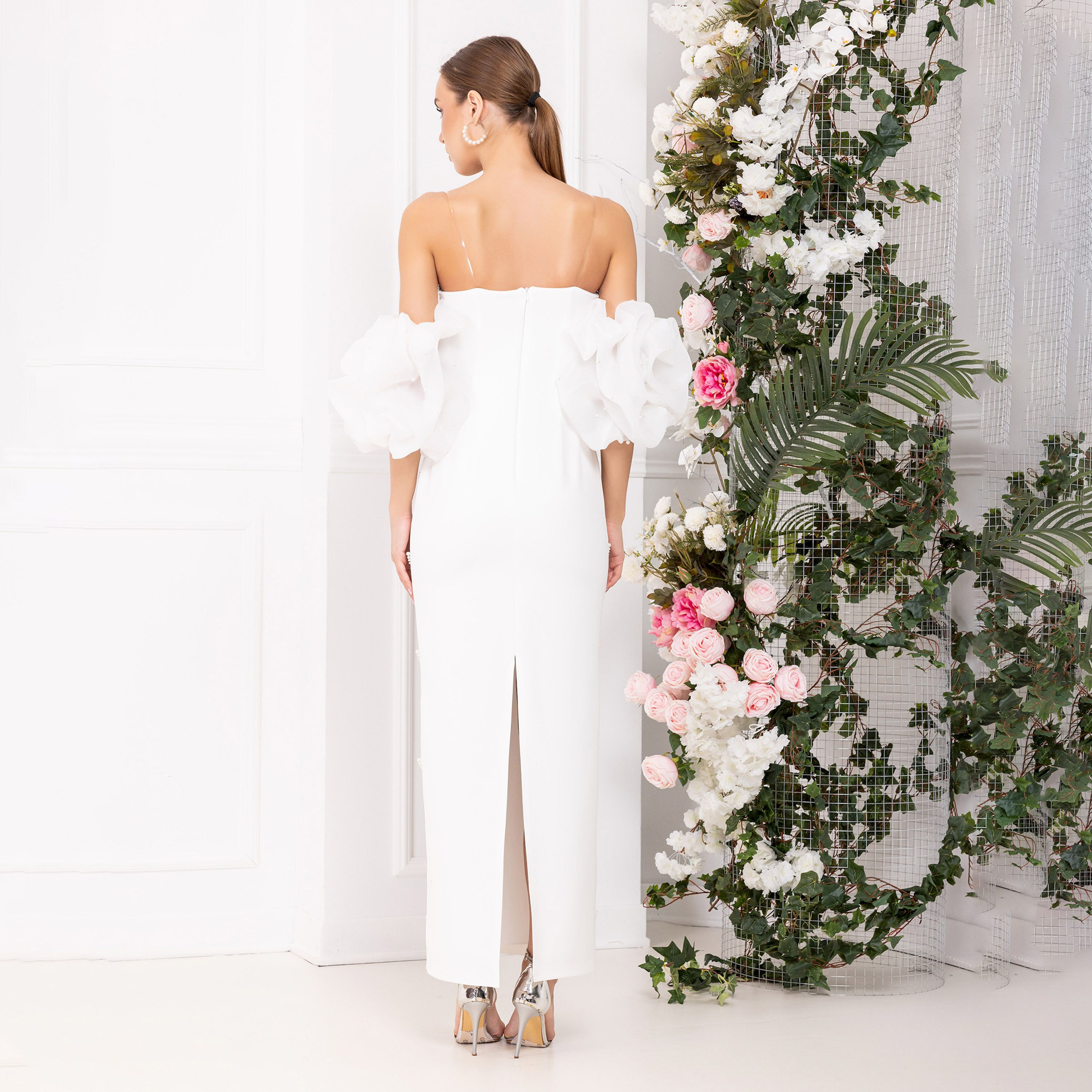 اسبيليا-  فستان ماكسي للنساء بدون حمالات بفتحة  بوليستر مزين-women-clothing-dresses-image-5