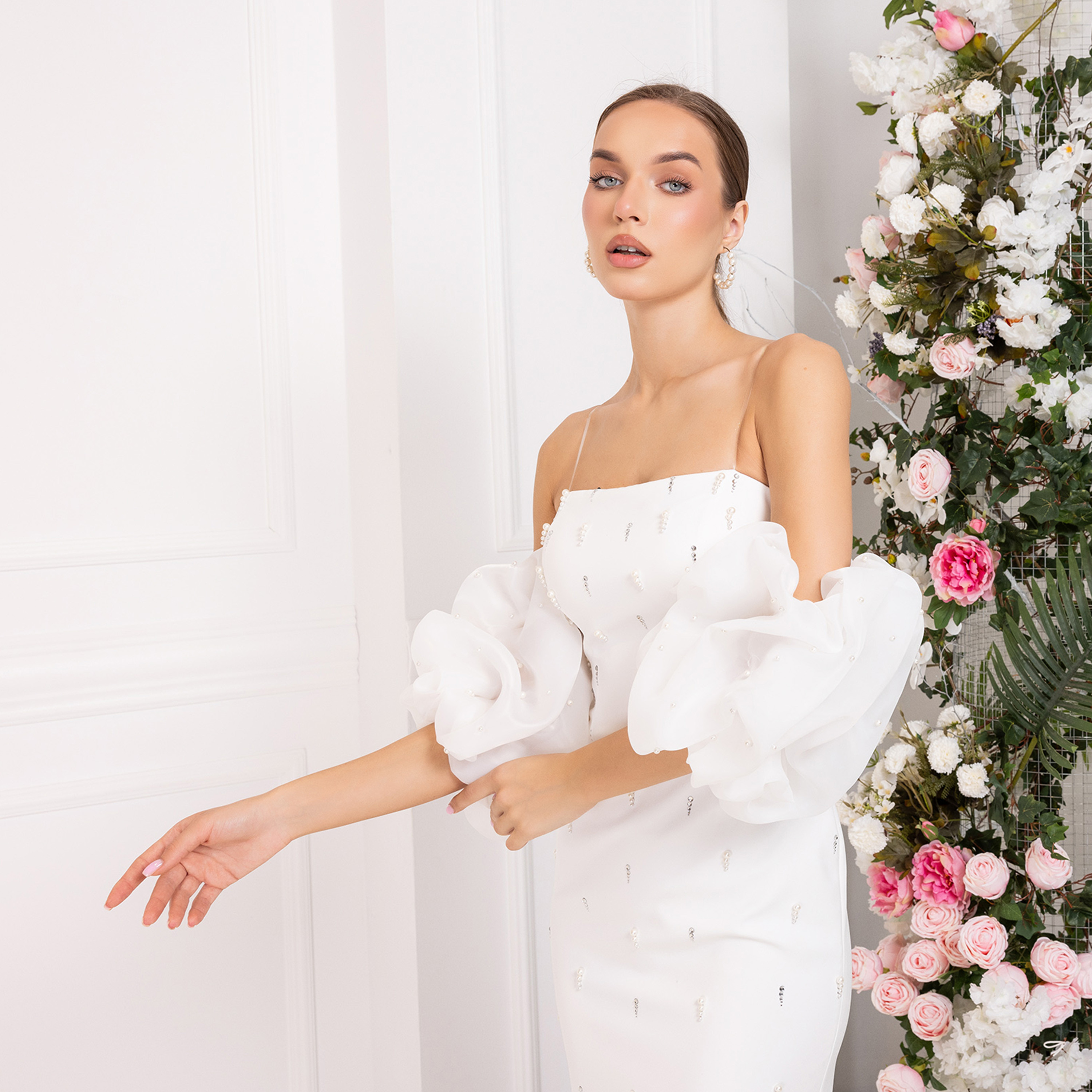 اسبيليا-  فستان ماكسي للنساء بدون حمالات بفتحة  بوليستر مزين-women-clothing-dresses-image-6