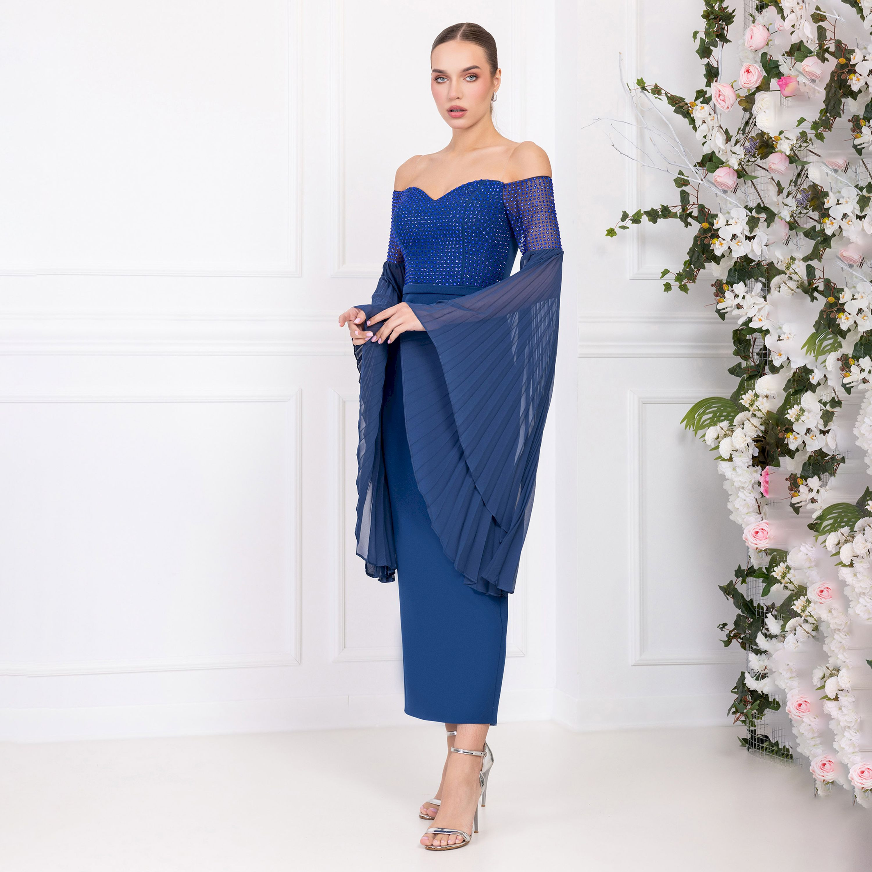 اسبيليا-  فستان ماكسي للنساء مكشوف الكتفين ومطوي بياقة على شكل قلب  بوليستر مزين-women-clothing-dresses-image-5