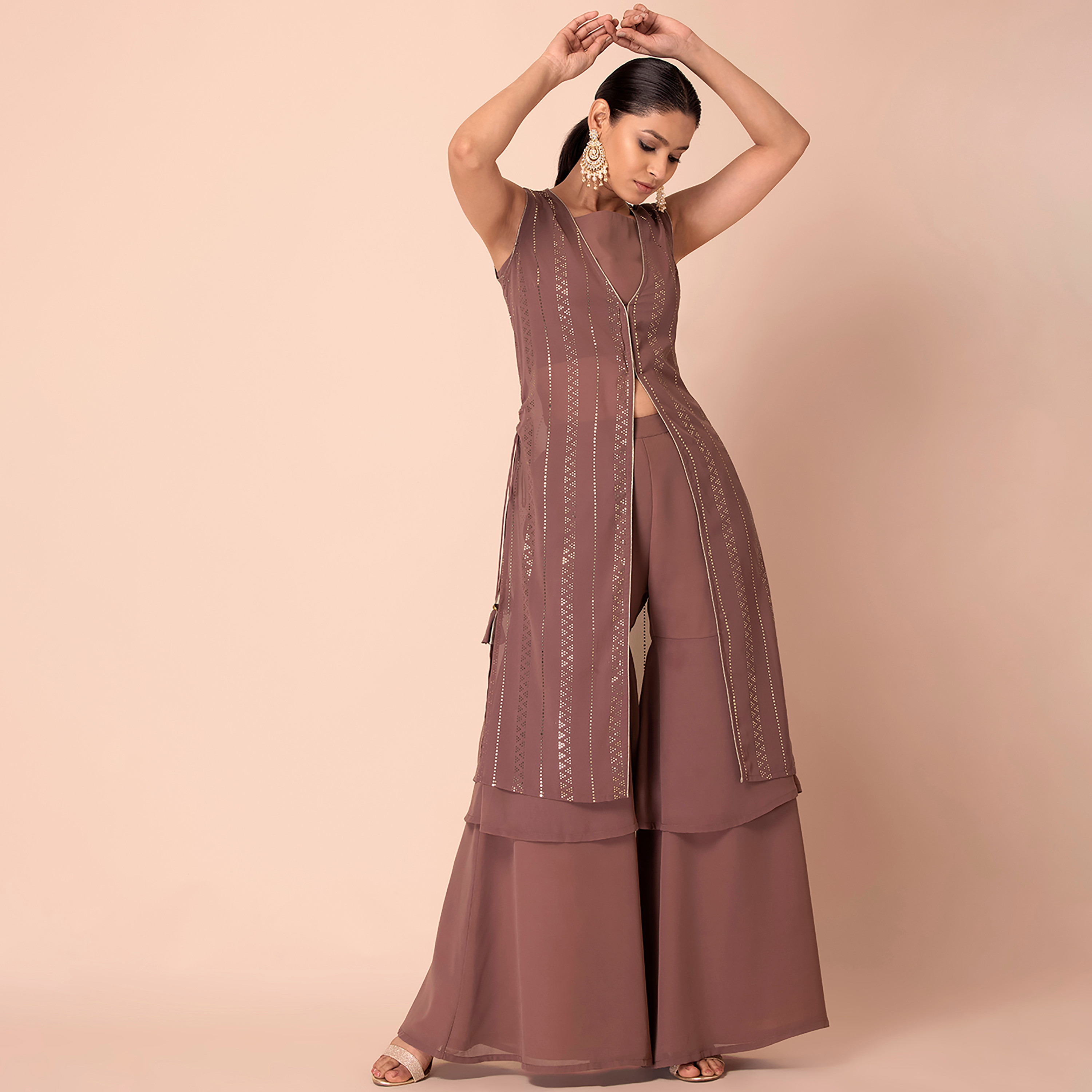 Indya Foil Printed Georgette V-Neck Front Slit Kurta-women-clothing-ethnicwear-kurtas-image-2