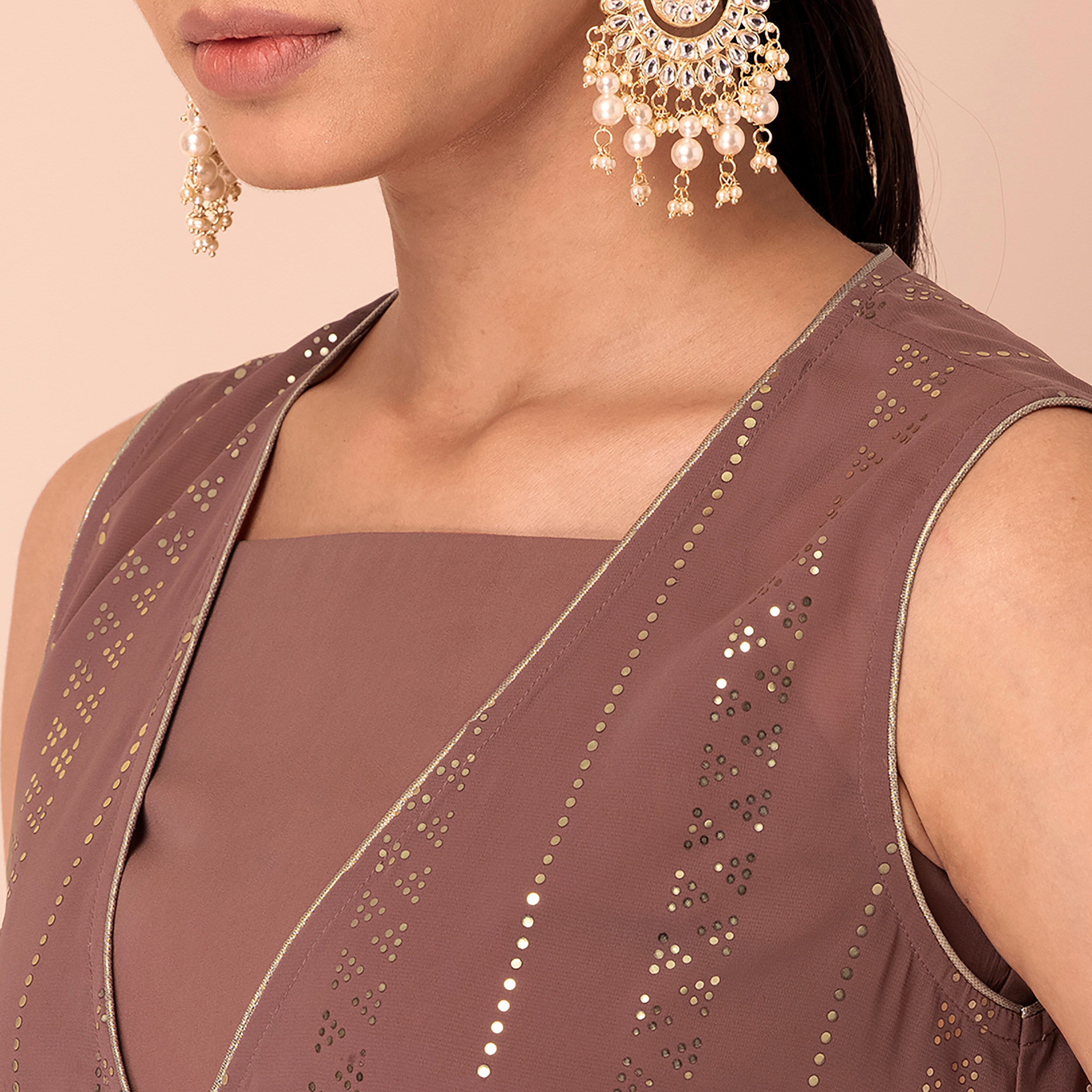 Indya Foil Printed Georgette V-Neck Front Slit Kurta-women-clothing-ethnicwear-kurtas-image-3