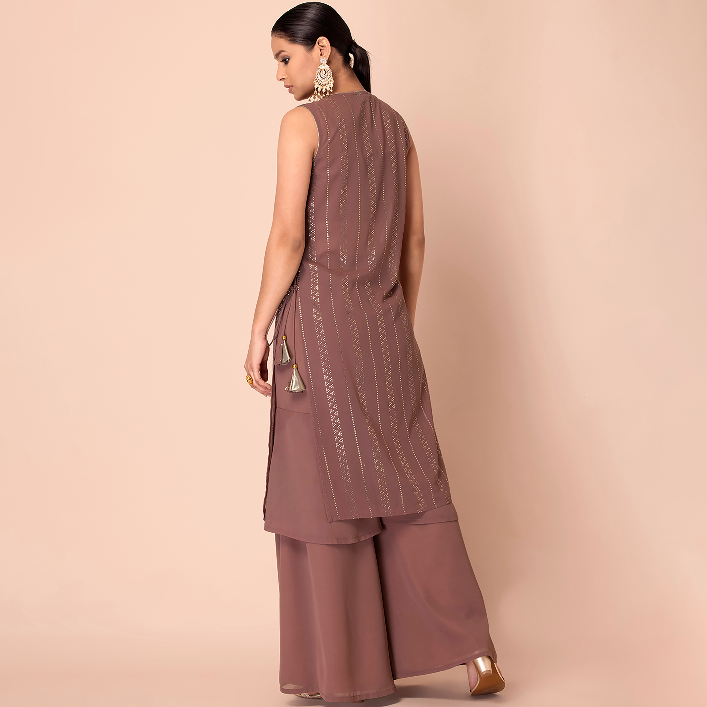 Indya Foil Printed Georgette V-Neck Front Slit Kurta-women-clothing-ethnicwear-kurtas-image-5
