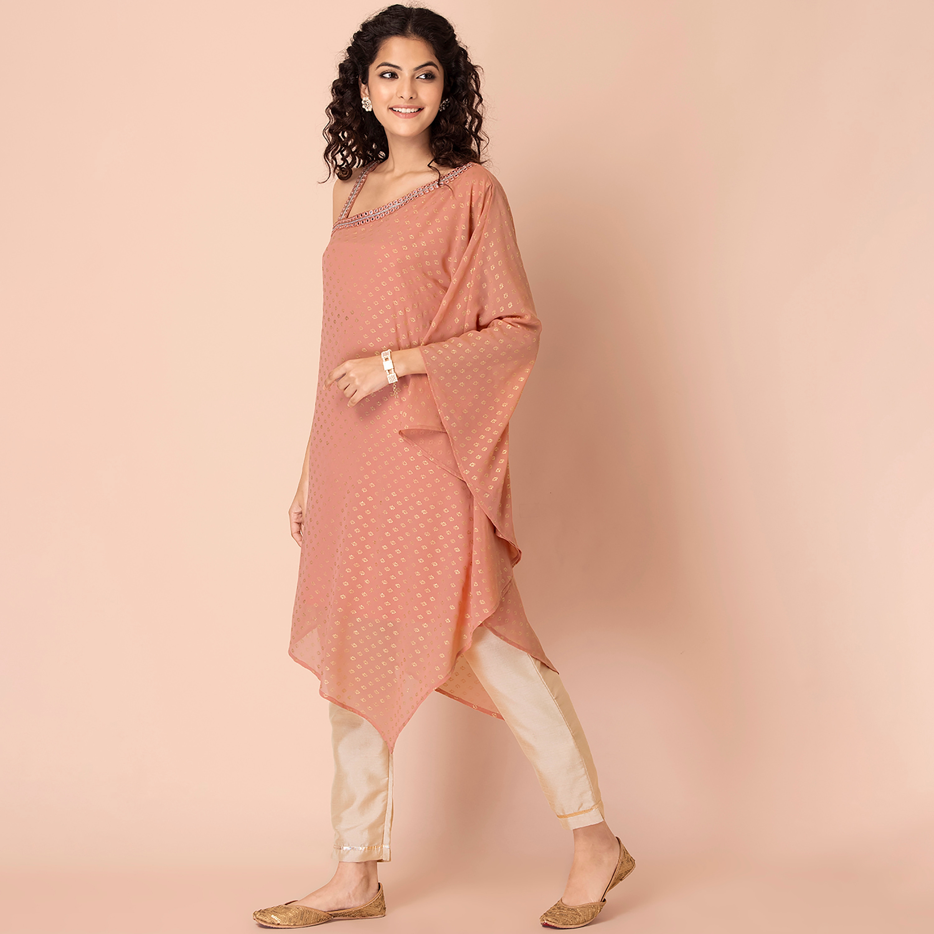 كورتا جورجيت غير متماثلة مع ميرار وورك من إنديا مع مطبوع وفويل-women-clothing-ethnicwear-kurtas-image-4