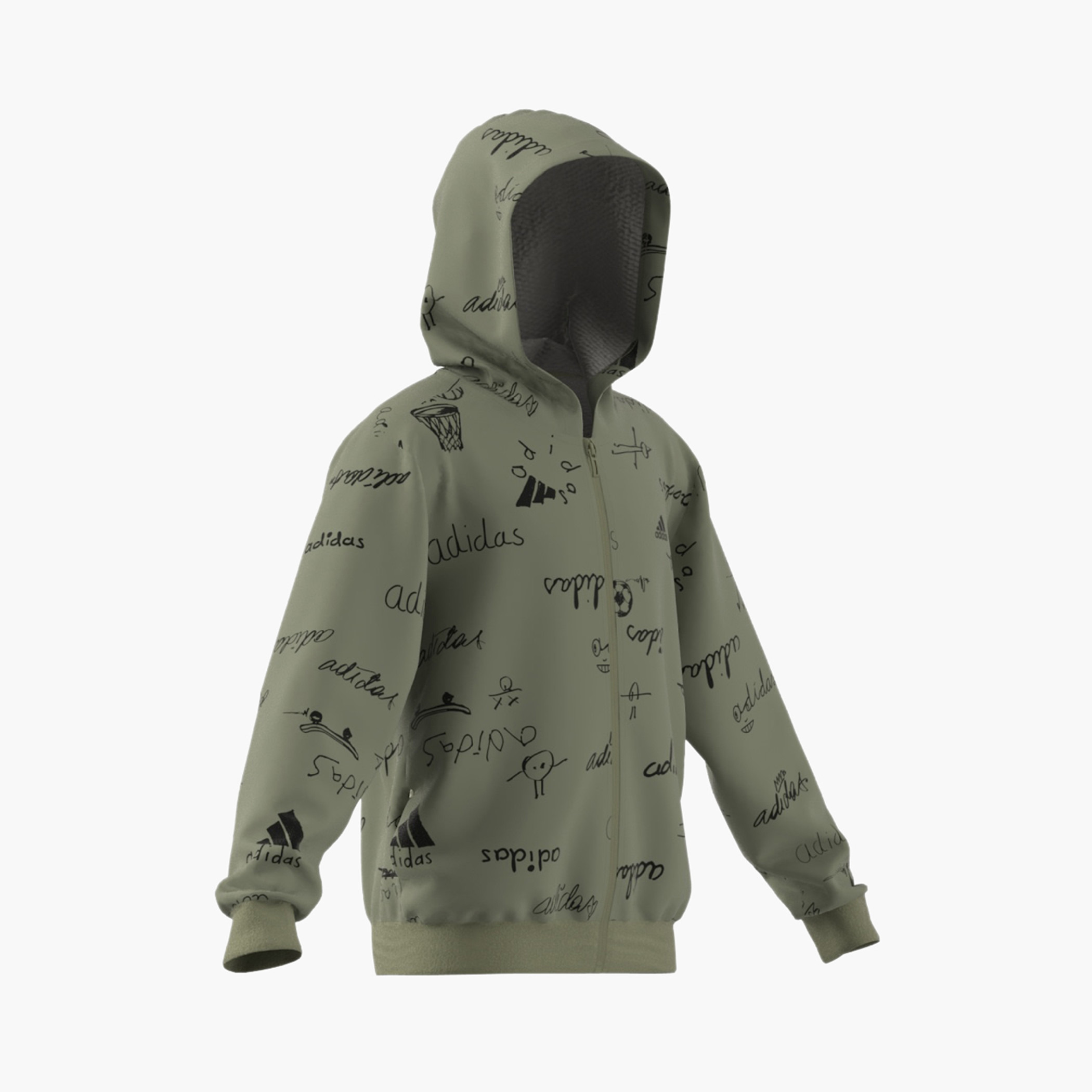 Adidas Logo Print Zip Through Hooded Sweatshirt with Long Sleeves-boys-clothing-sweatshirts-image-2