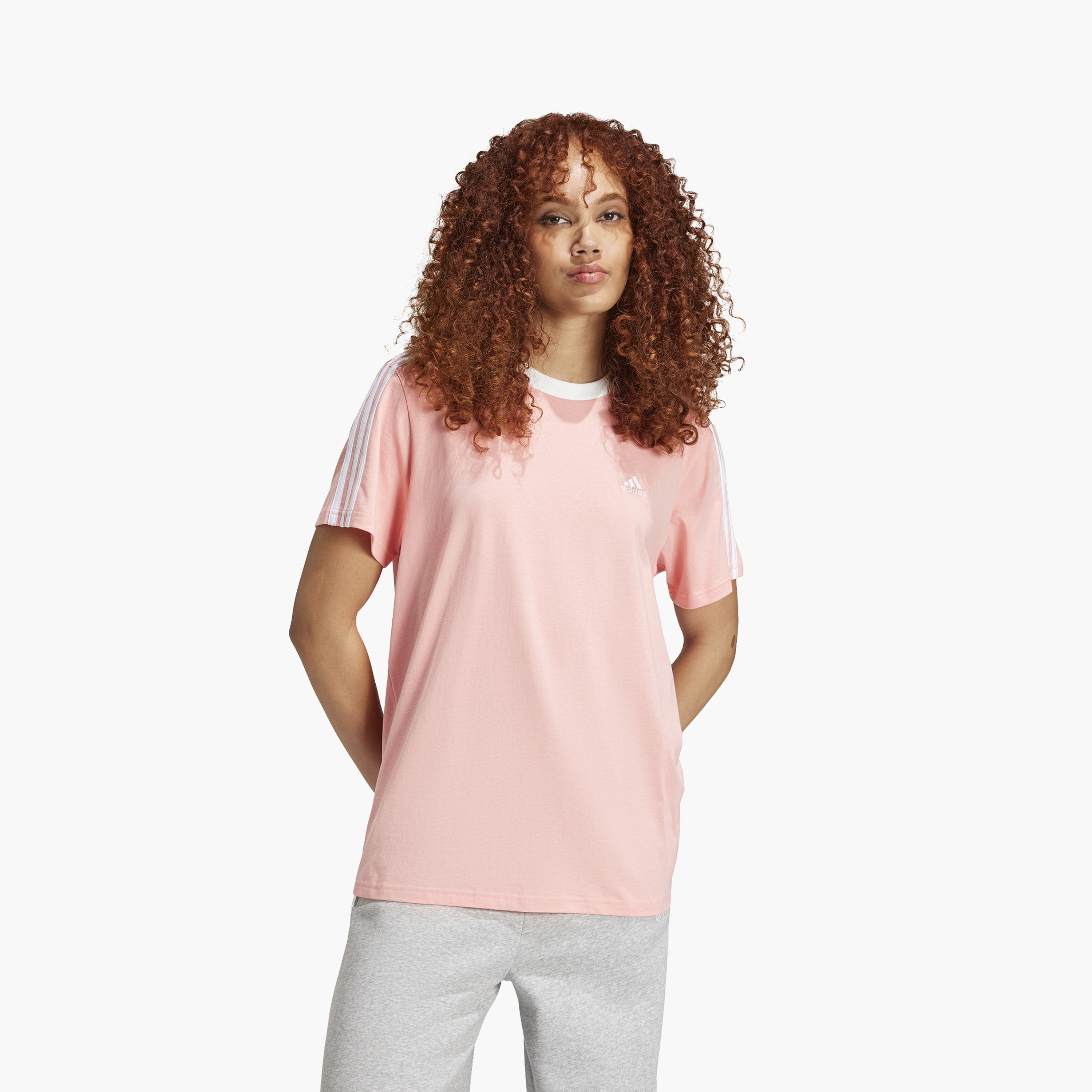 تيشيرت ذو اسينشالز 3-سترايبس للنساء من اديداس IY1698 | OE-sports-women-clothing-tshirtsandvests-image-1