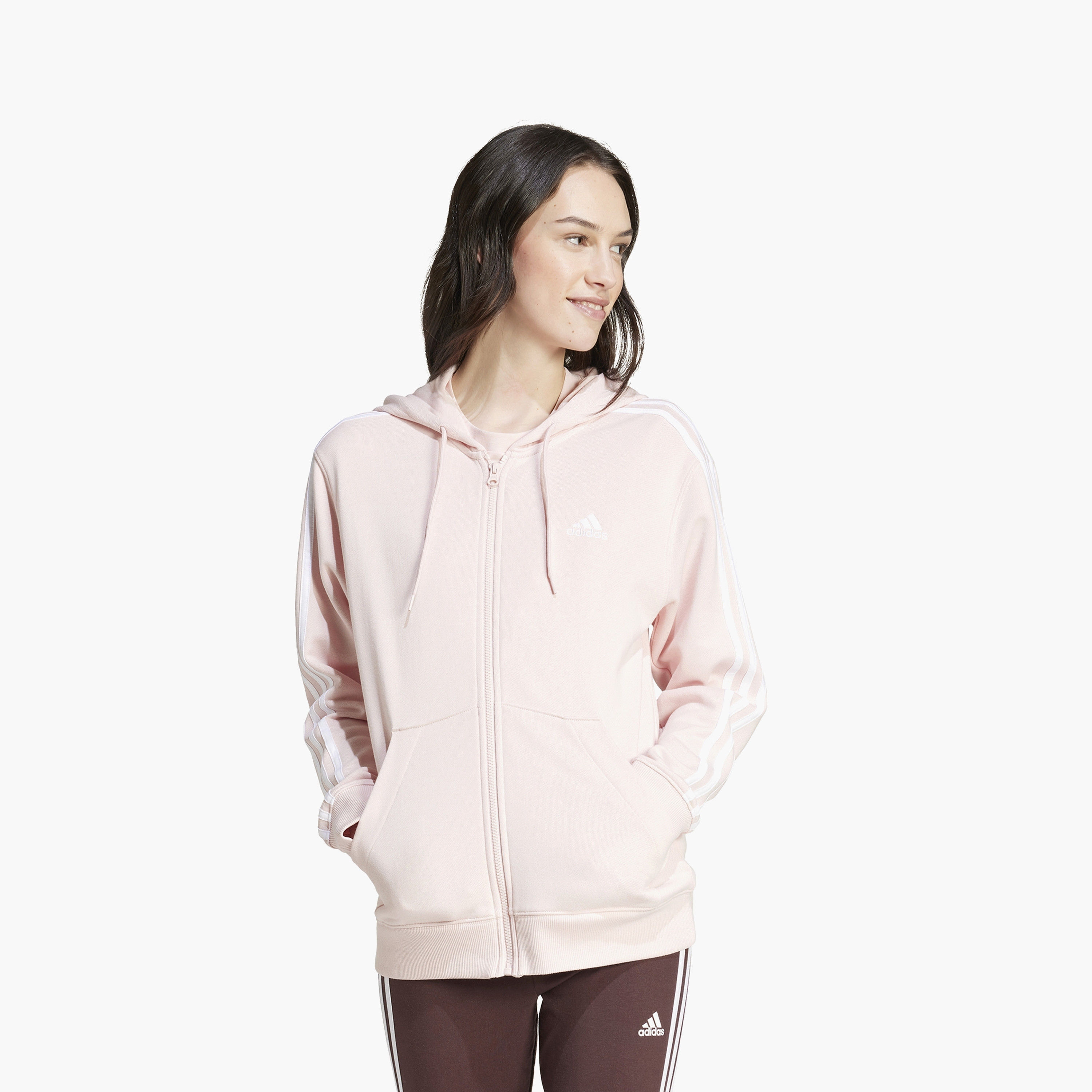 هودي أديداس إسينشالز 3-سترايبس ذو فرينش تيري بسحاب كامل عادي | OE-sports-women-clothing-hoodiesandsweatshirts-image-7