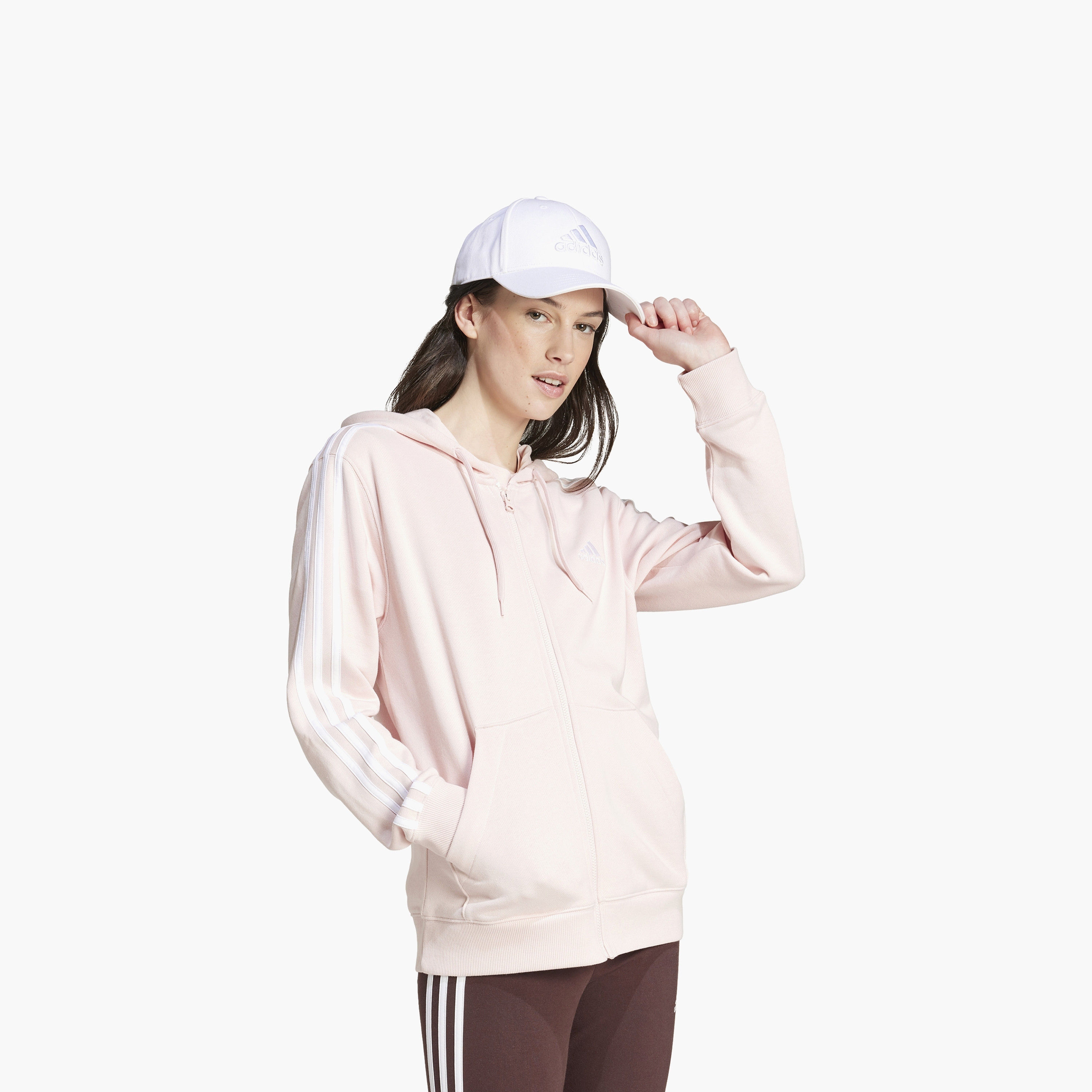 هودي أديداس إسينشالز 3-سترايبس ذو فرينش تيري بسحاب كامل عادي | OE-sports-women-clothing-hoodiesandsweatshirts-image-8