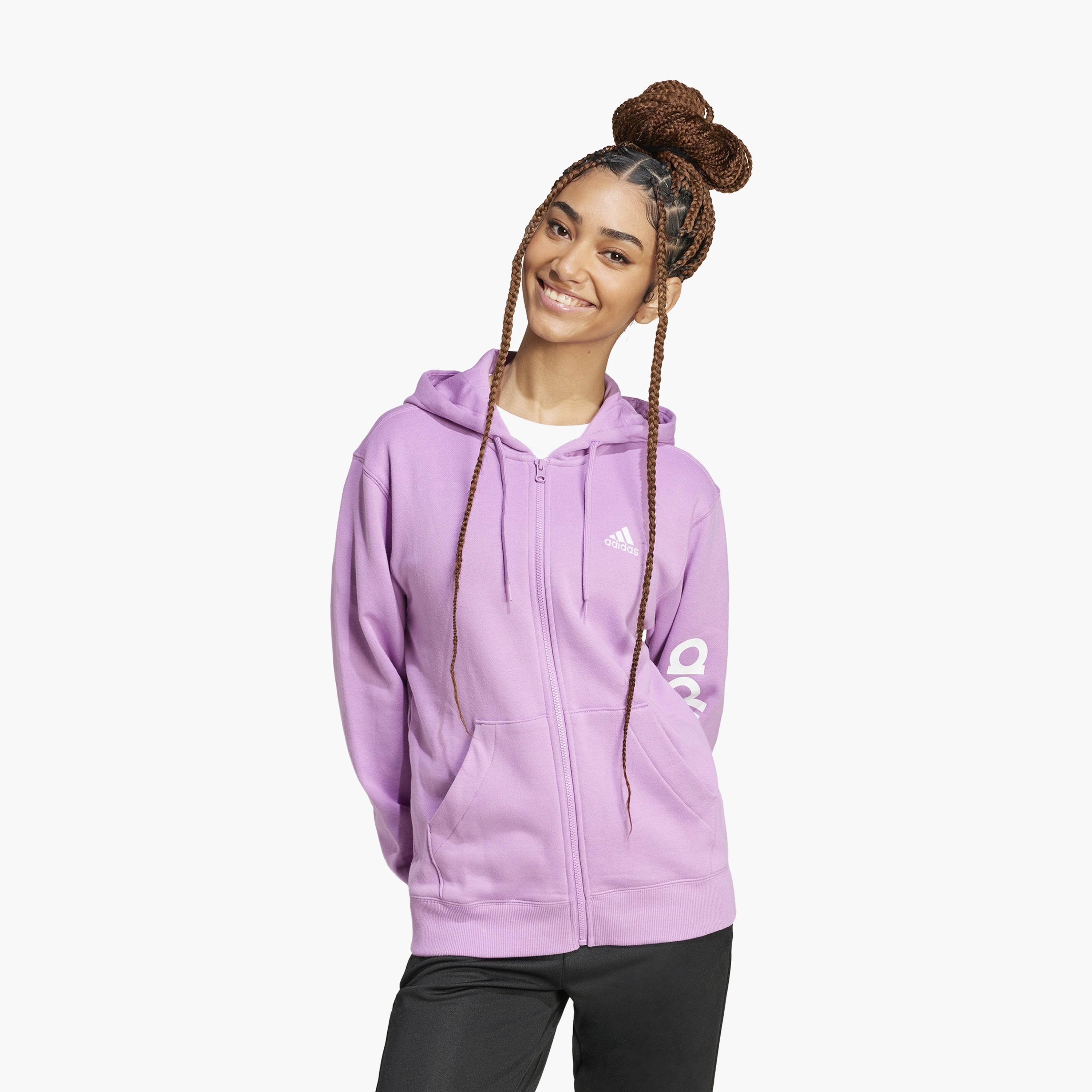 adidas Women's Essentials Linear Full-Zip French Terry Hoodie IY9195 | OE-sports-women-clothing-hoodiesandsweatshirts-image-1