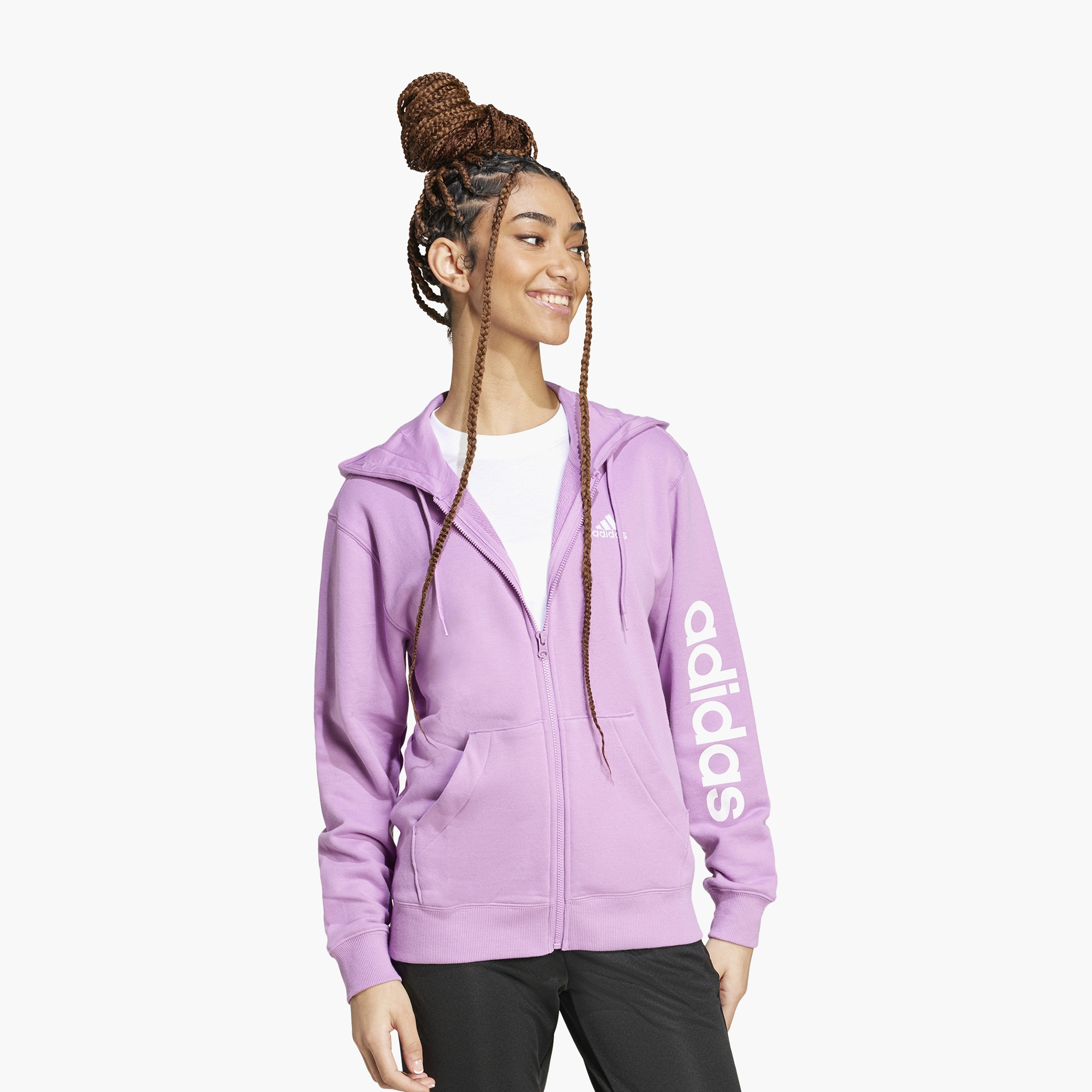 هودي تيري فرنسي بسحّاب كامل إسنشيالز لينير من اديداس للنساء IY9195 | OE-sports-women-clothing-hoodiesandsweatshirts-image-2