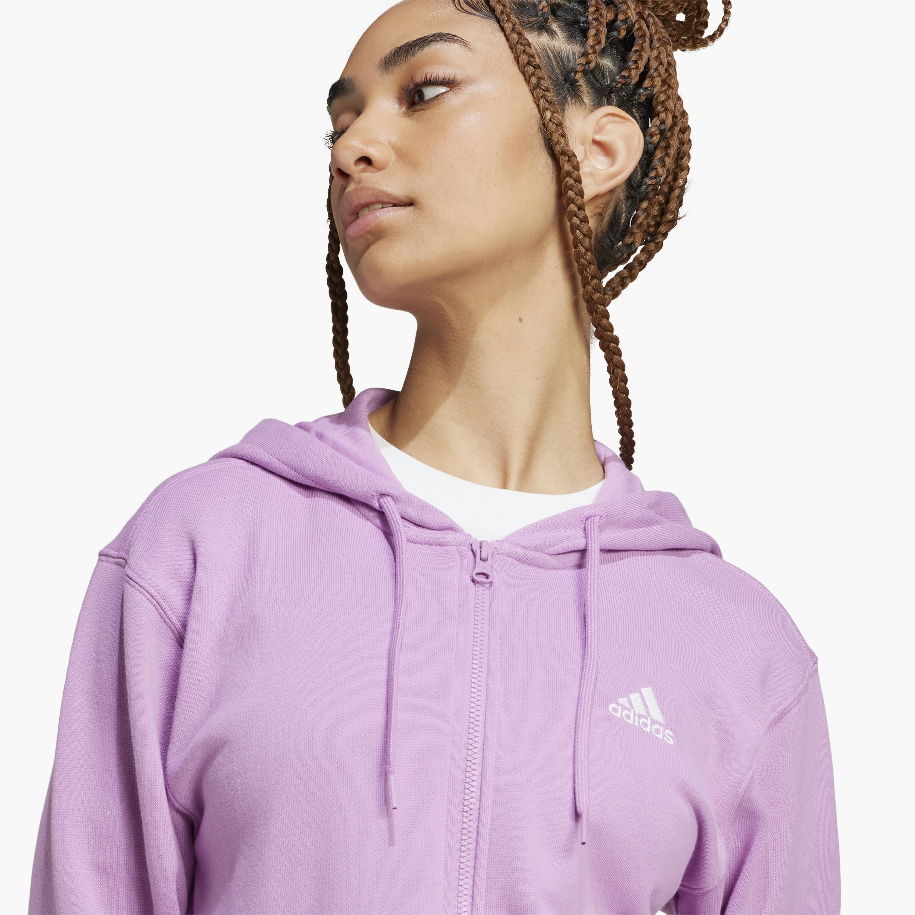 adidas Women's Essentials Linear Full-Zip French Terry Hoodie IY9195 | OE-sports-women-clothing-hoodiesandsweatshirts-image-3