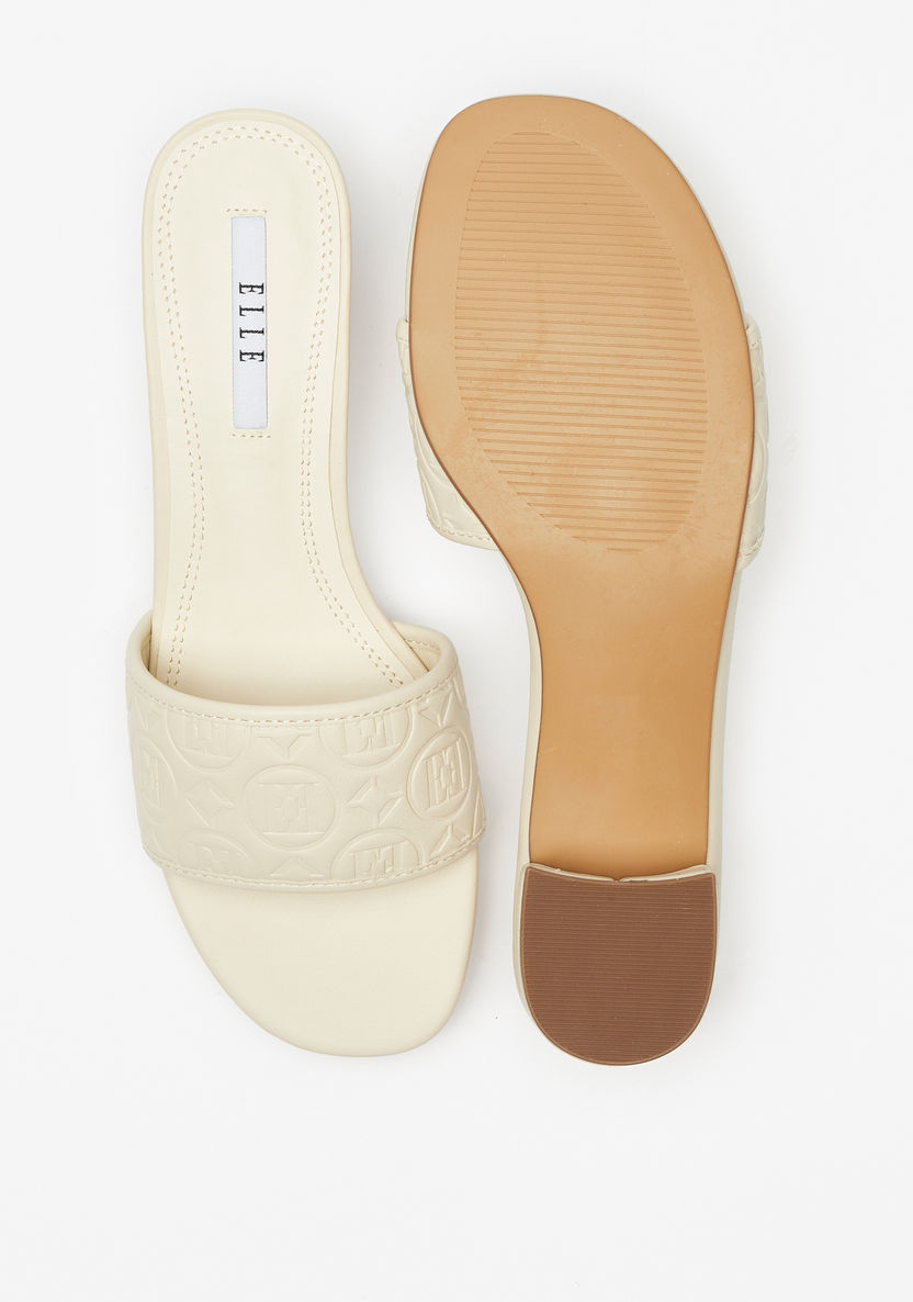 Elle Women's Monogram Embossed Slip-On Sandals with Block Heels-Women%27s Heel Sandals-image-3