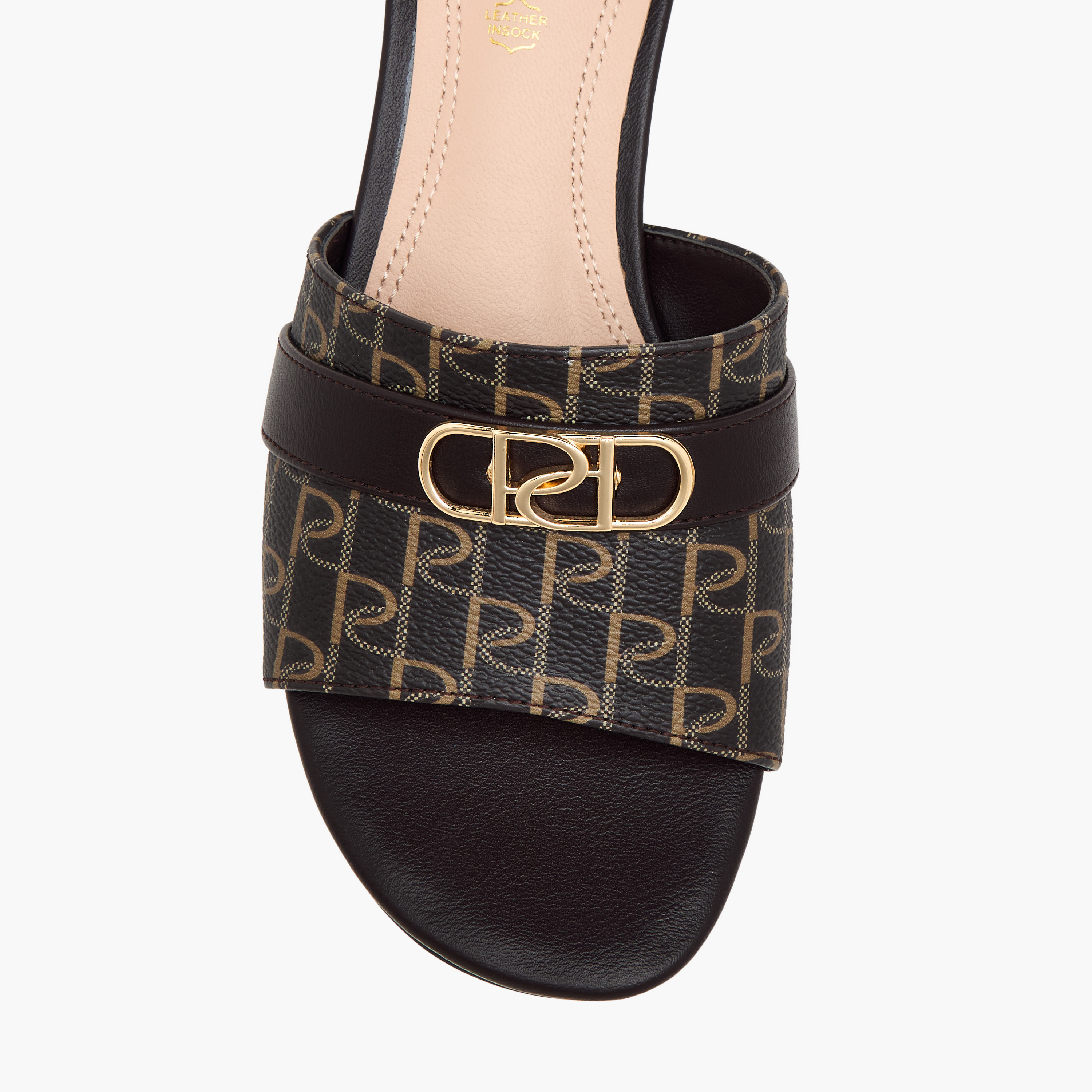 Paprika Monogram Print Slip-On Sandals with Block Heels-women-shoes-sandals-heeled-image-4