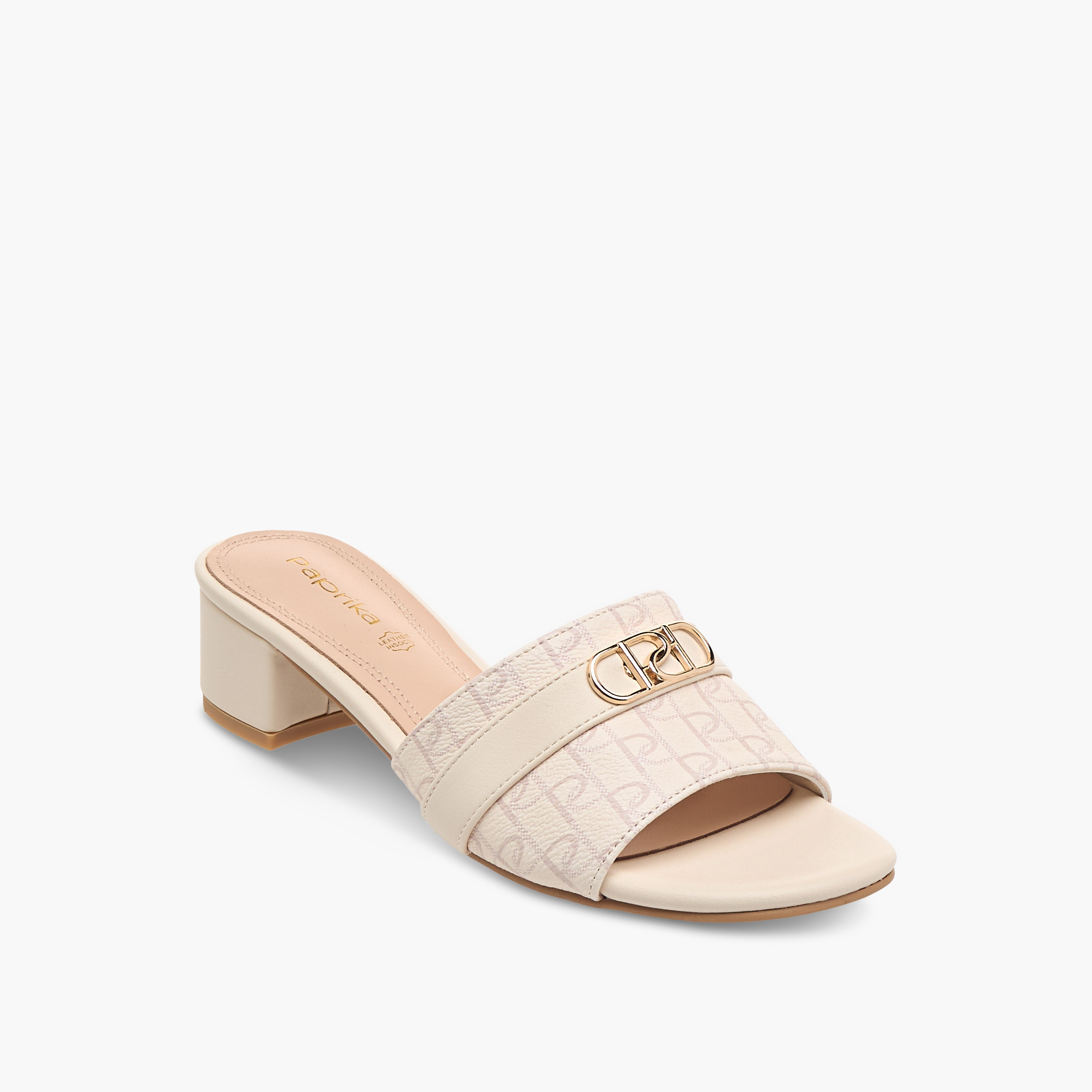 Paprika Monogram Print Slip-On Sandals with Block Heels-women-shoes-sandals-heeled-image-2