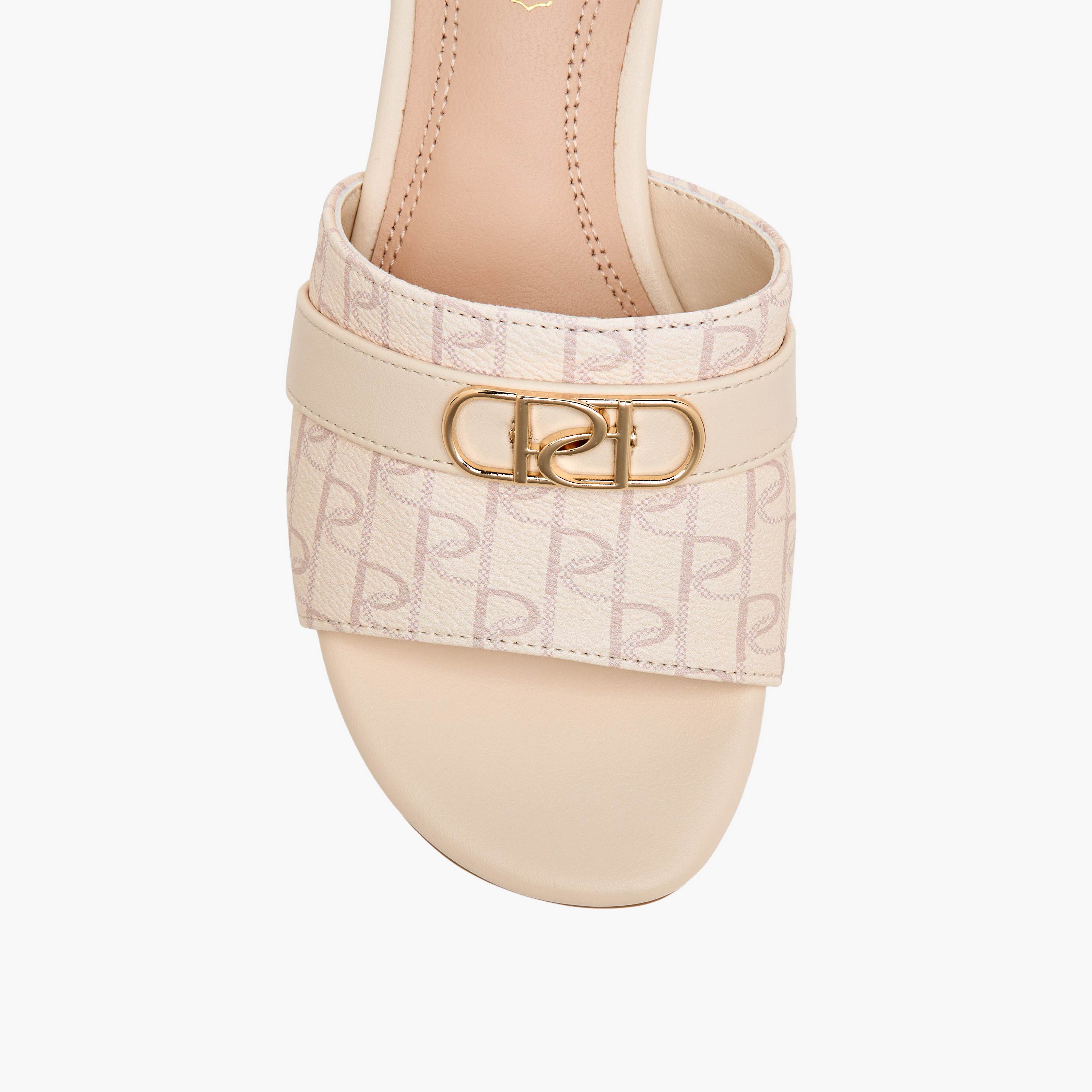Paprika Monogram Print Slip-On Sandals with Block Heels-women-shoes-sandals-heeled-image-4