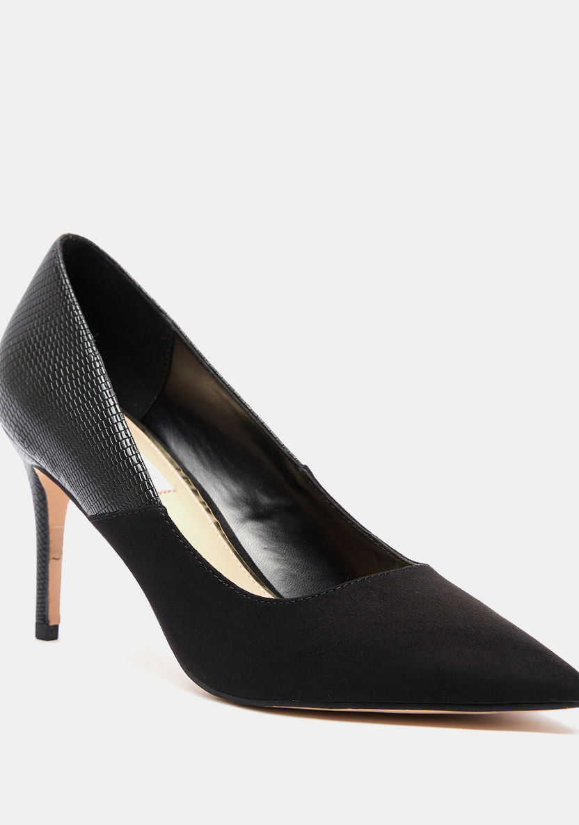 ELLE Women's Textured Slip-On Pumps with Stiletto Heels-Women%27s Heel Shoes-image-1