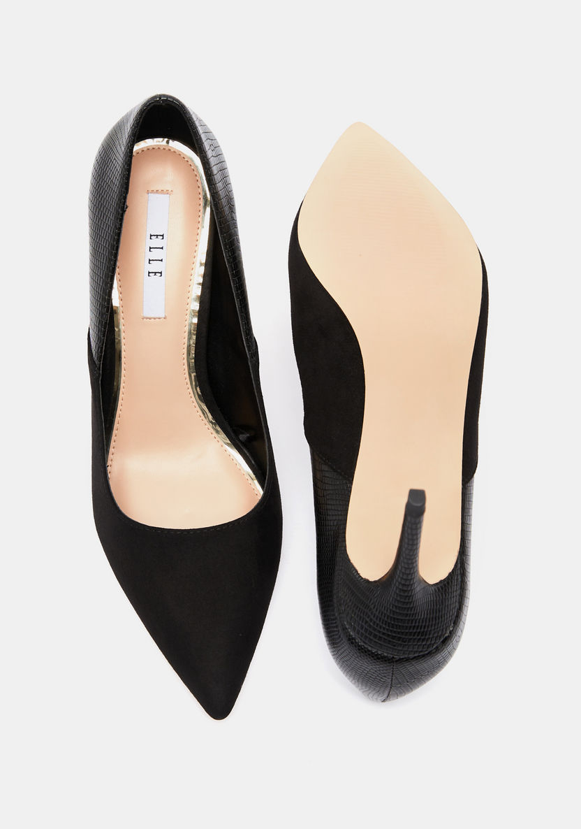 ELLE Women's Textured Slip-On Pumps with Stiletto Heels-Women%27s Heel Shoes-image-4