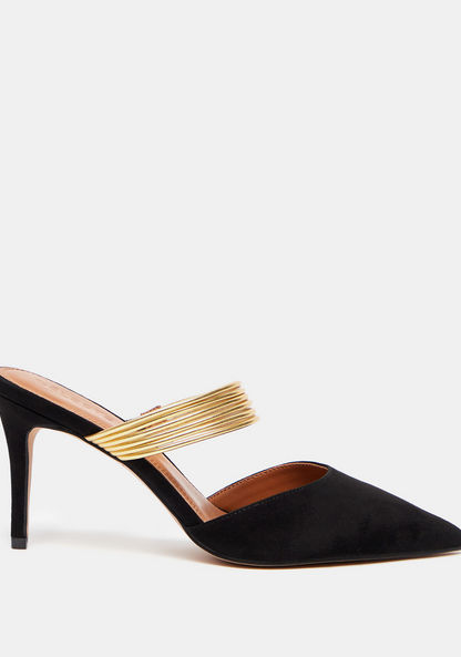 Celeste Women's Slip-On Mules with Stiletto Heels and Metallic Strap-Women%27s Heel Shoes-image-0