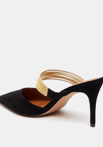 Celeste Women's Slip-On Mules with Stiletto Heels and Metallic Strap-Women%27s Heel Shoes-image-2