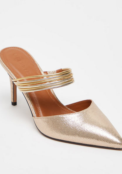Celeste Women's Slip-On Mules with Stiletto Heels and Metallic Strap-Women%27s Heel Shoes-image-1
