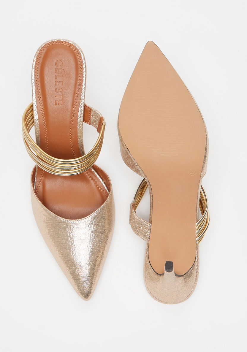 Celeste Women's Slip-On Mules with Stiletto Heels and Metallic Strap-Women%27s Heel Shoes-image-4