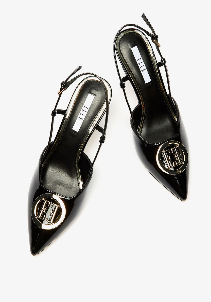 ELLE Women's Monogram Accented Sandals with Stiletto Heels-Women%27s Heel Shoes-image-1