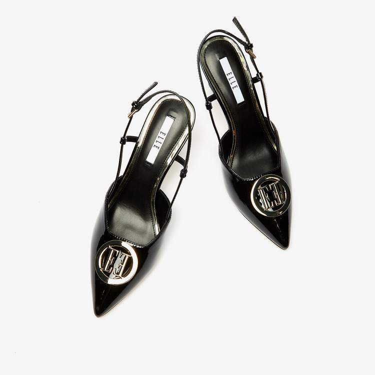 ELLE Women's Monogram Accented Sandals with Stiletto Heels